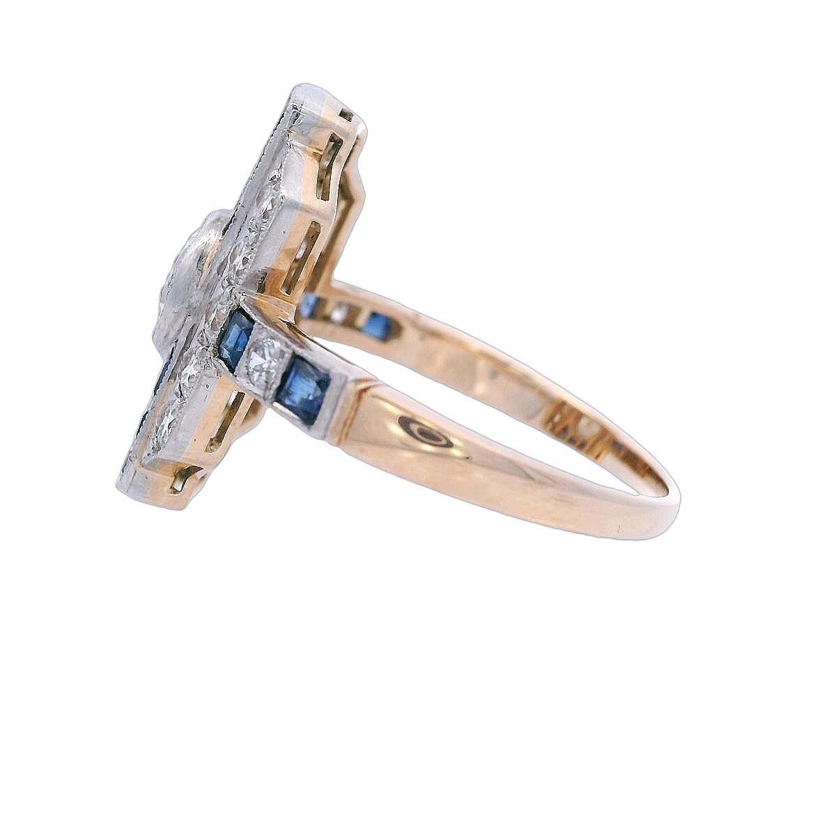 Art Déco Stile Art Deco in oro e platino 18kt con diamanti e zaffiri blu da 1,75 CTW in vendita