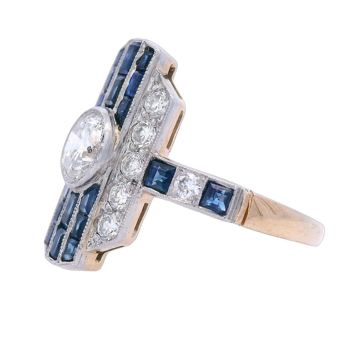 Stile Art Deco in oro e platino 18kt con diamanti e zaffiri blu da 1,75 CTW In condizioni ottime in vendita a Aventura, FL