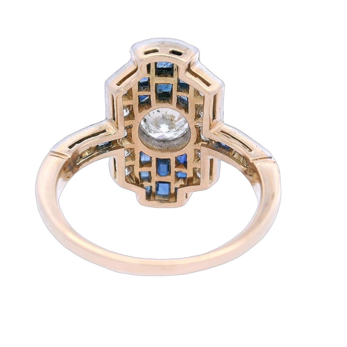 da uomo o donna Stile Art Deco in oro e platino 18kt con diamanti e zaffiri blu da 1,75 CTW in vendita
