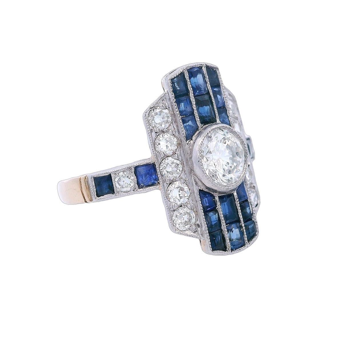 Stile Art Deco in oro e platino 18kt con diamanti e zaffiri blu da 1,75 CTW in vendita 1