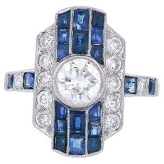 Art Deco style 18kt Gold and Platinum with 1.75 CTW Diamonds and Blue Sapphires
