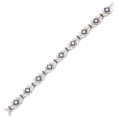 Pulsera de oro blanco macizo de 18 quilates y zafiro azul de 10,90 quilates, estilo Art Déco