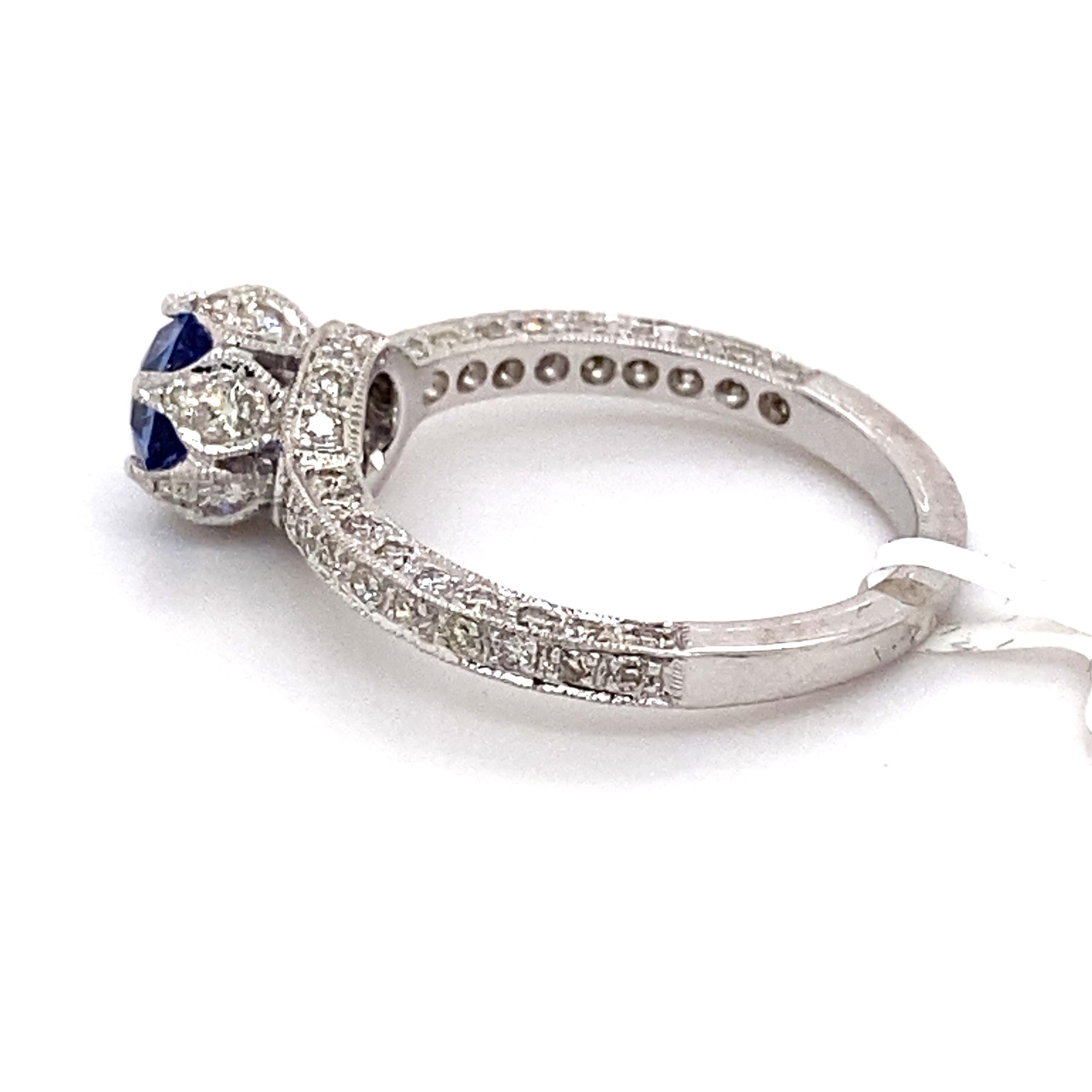 Art Deco Style 1.91ctt Ceylon Sapphire & Diamond Ring 18 Karat White Gold In New Condition For Sale In BEVERLY HILLS, CA