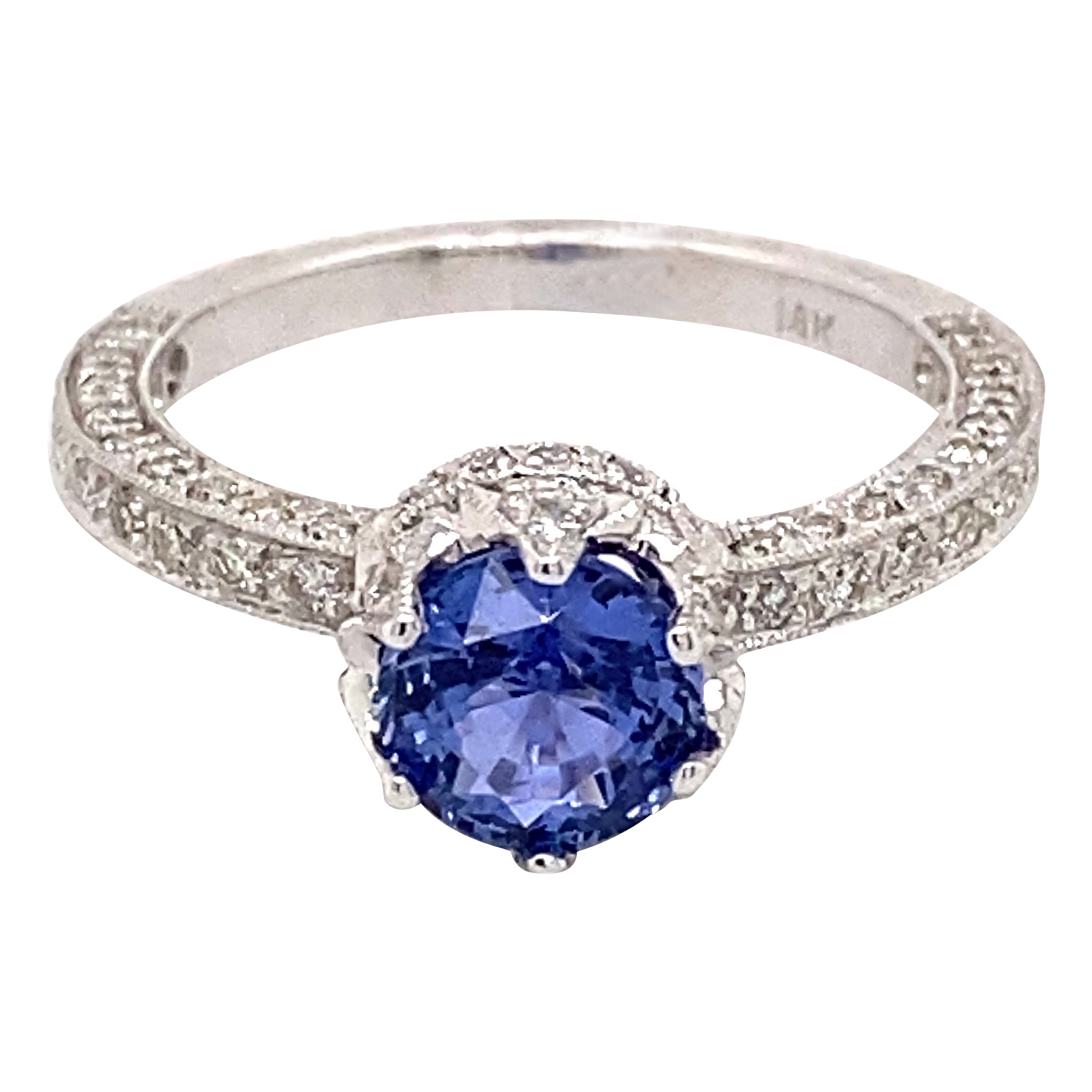 Art Deco Stil 1,91ctt Ceylon Saphir & Diamant Ring 18 Karat Weißgold