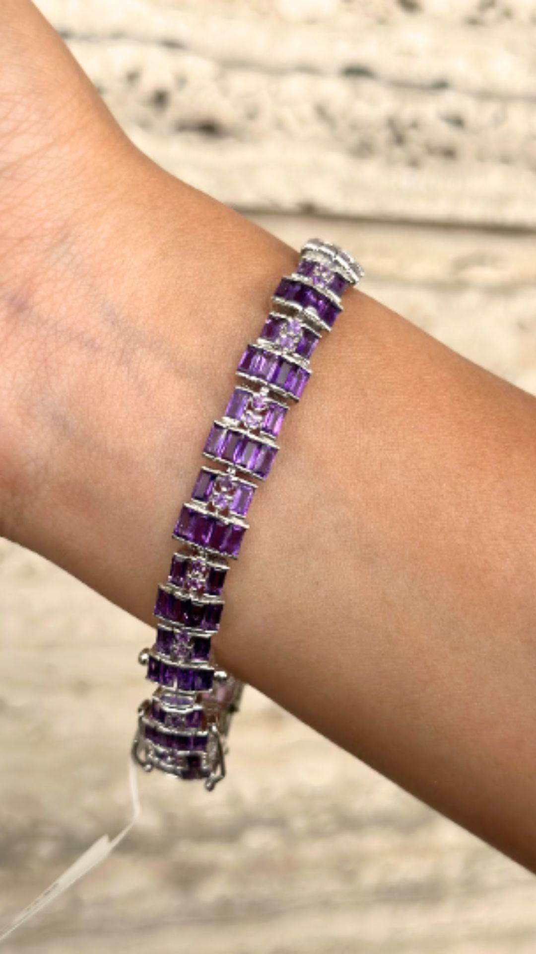Mixed Cut Art Deco Style 19.45 CTW Amethyst Sterling Siler Bracelet Christmas Gift for Her For Sale