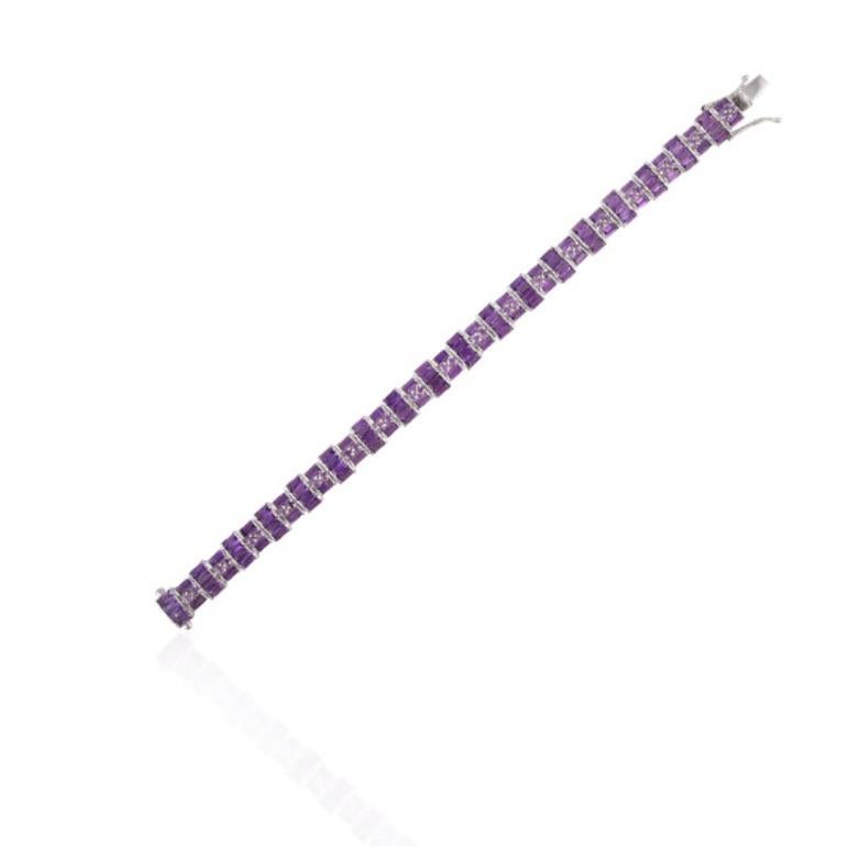 Mixed Cut Art Deco Style 19.45 CTW Amethyst Sterling Siler Elegant Bracelet Gift for Her For Sale