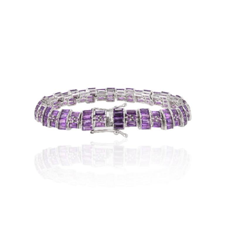 Women's Art Deco Style 19.45 CTW Amethyst Sterling Siler Elegant Bracelet Gift for Her For Sale
