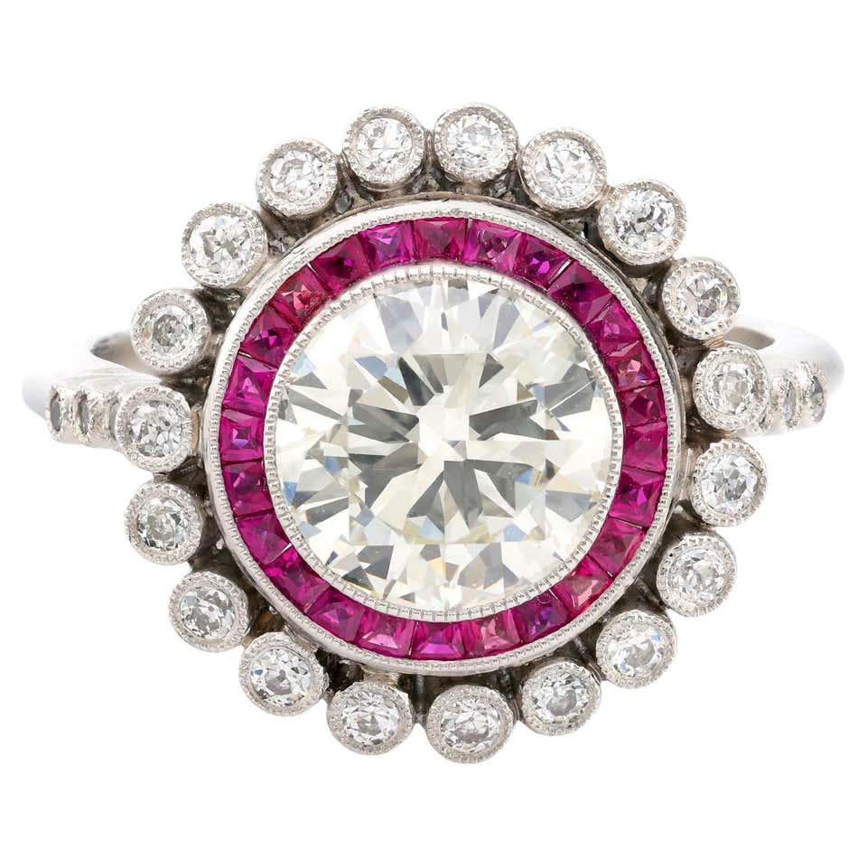 Art Deco Style Diamond Ruby Platinum Target Ring For Sale at 1stDibs