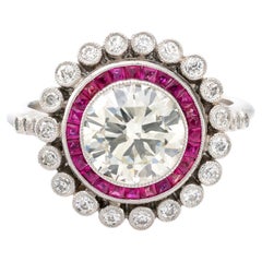 Art Deco style 1.95 carat diamond ruby platinum target ring