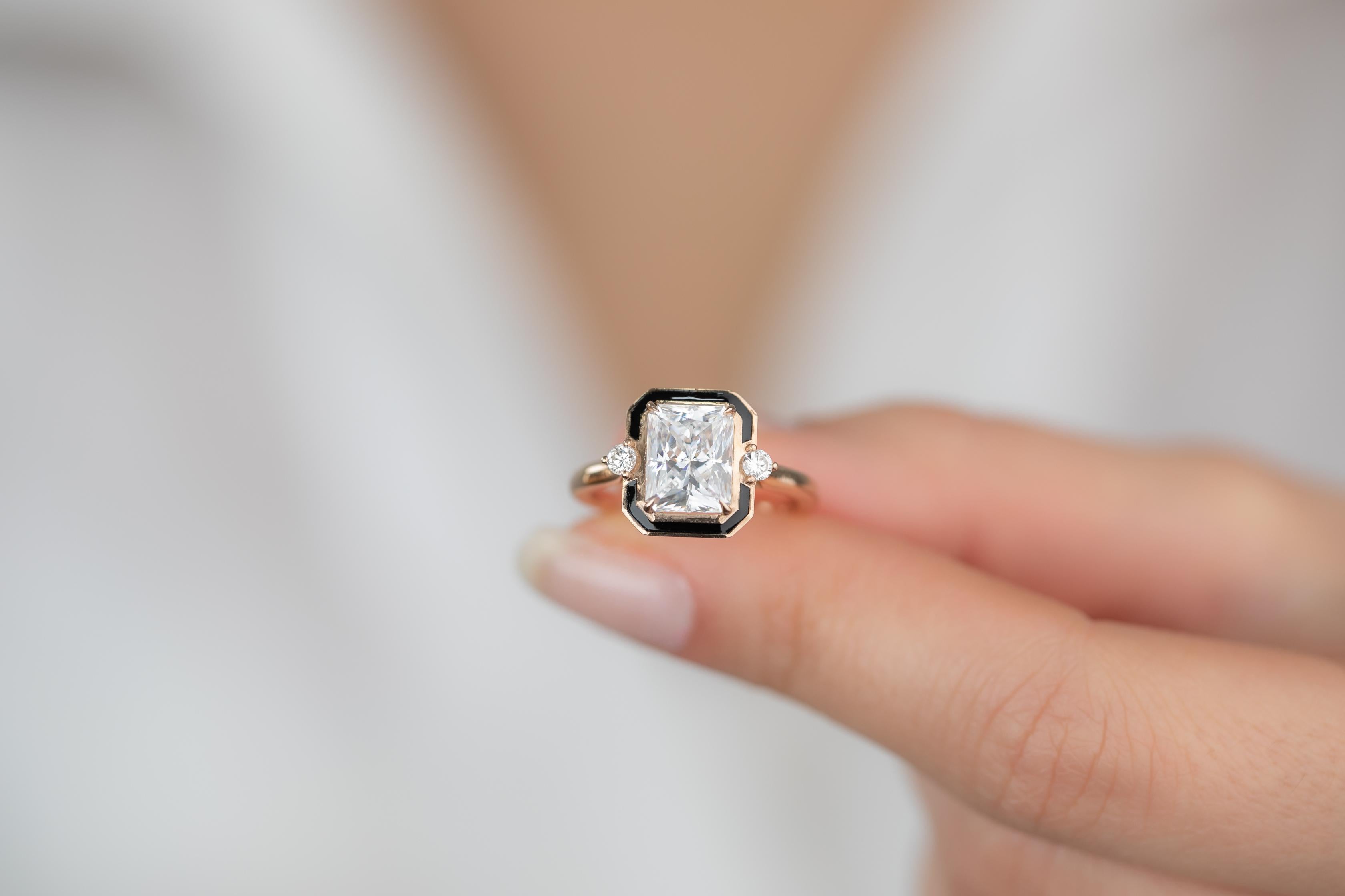 For Sale:  Art Deco Style 1.95 Ct. Moissanite and Diamond 14K Gold Cocktail Ring 6