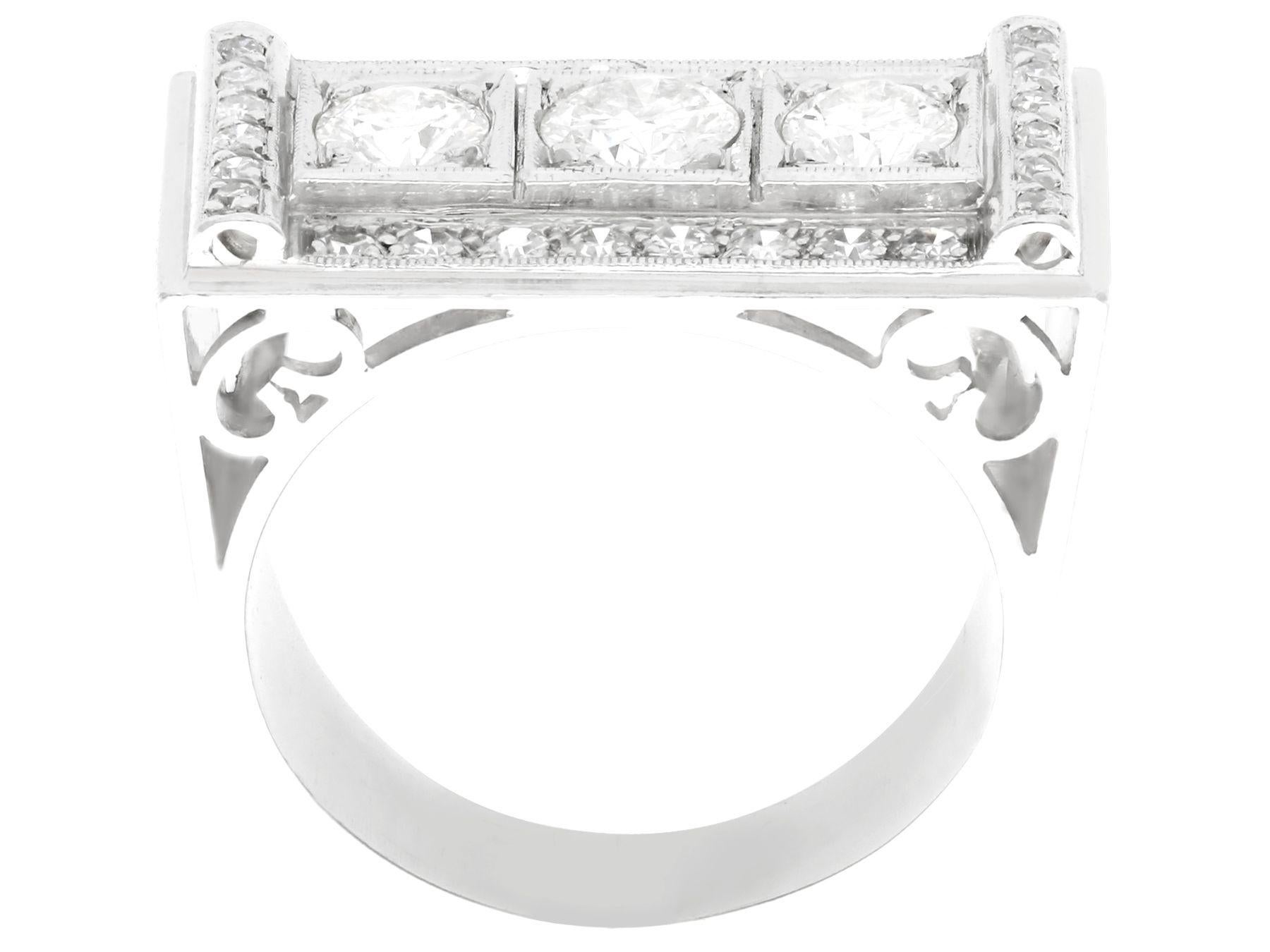 Women's or Men's Art Deco Style 1950s 1.89 Carat Diamond and Platinum Cocktail Ring For Sale