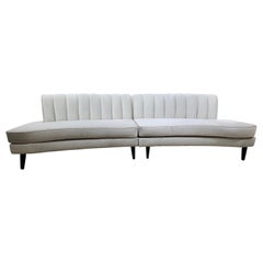 Vintage Art Deco Style 1950s Channel Back Curved Two-Piece Sofa