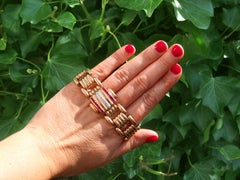 Orologio Omega svizzero in oro giallo con rubini e diamanti in stile Art Déco 1950