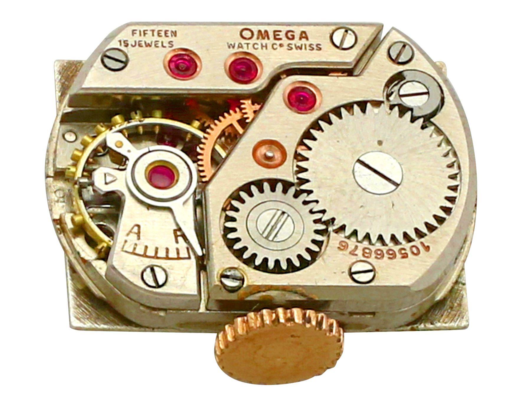 Schweizer Omega-Uhr aus Gelbgold mit Rubin und Diamant im Art déco-Stil der 1950er Jahre im Angebot 4