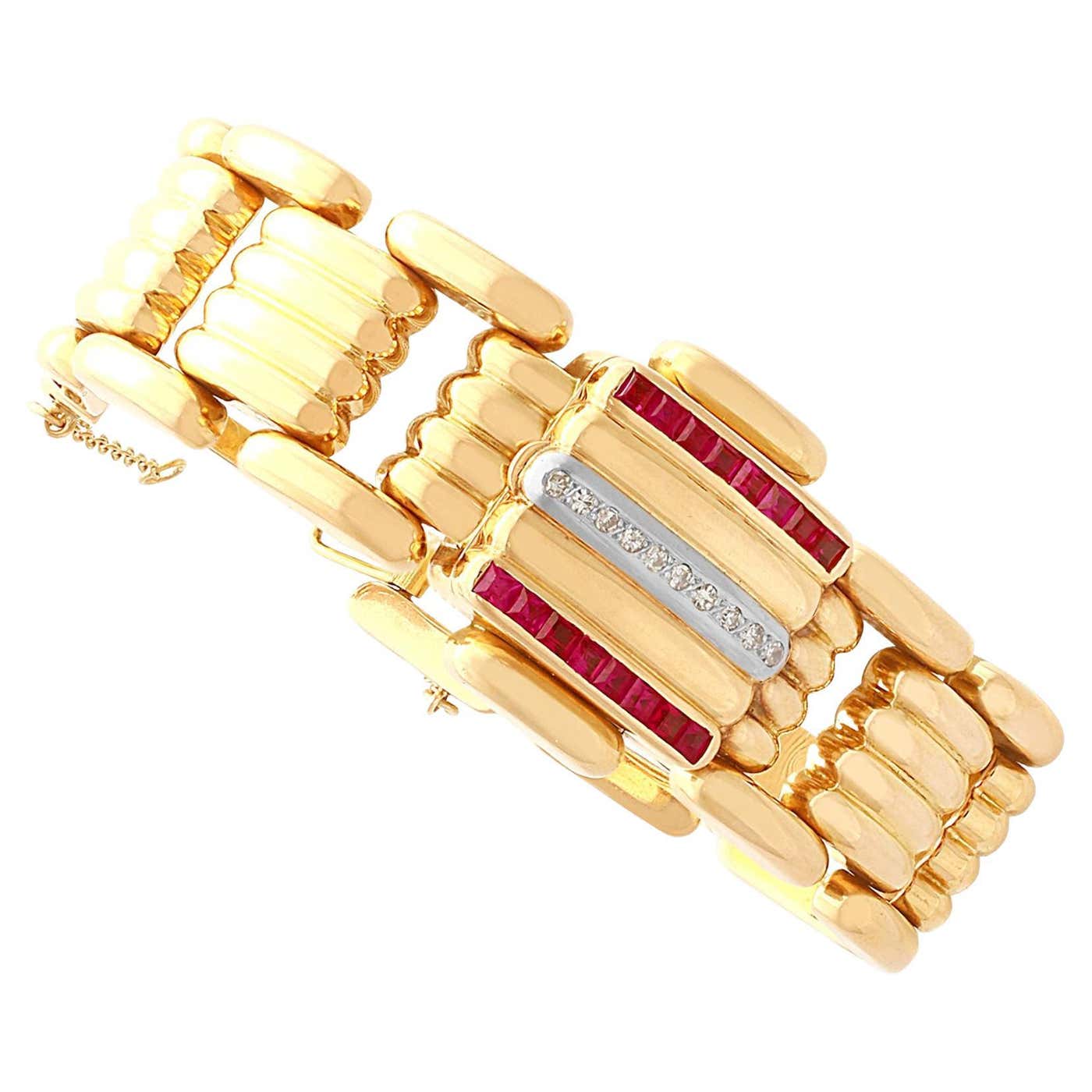Art Deco Style 1950s Swiss Ruby and Diamond Yellow Gold Omega Watch For ...