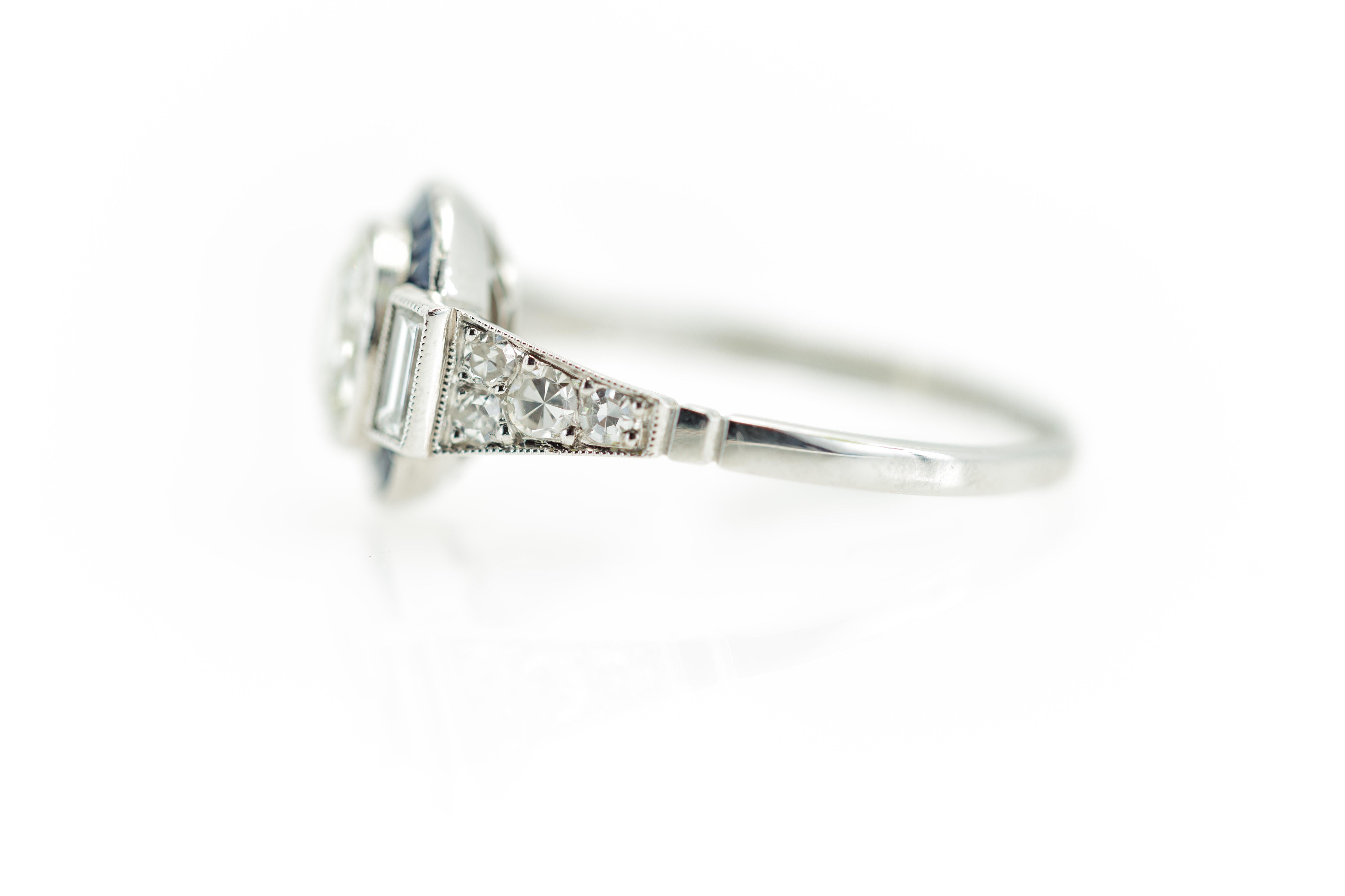 Art Deco Style 1960s 1.11 Carat Diamond Ring with Sapphire Halo in Platinum 3