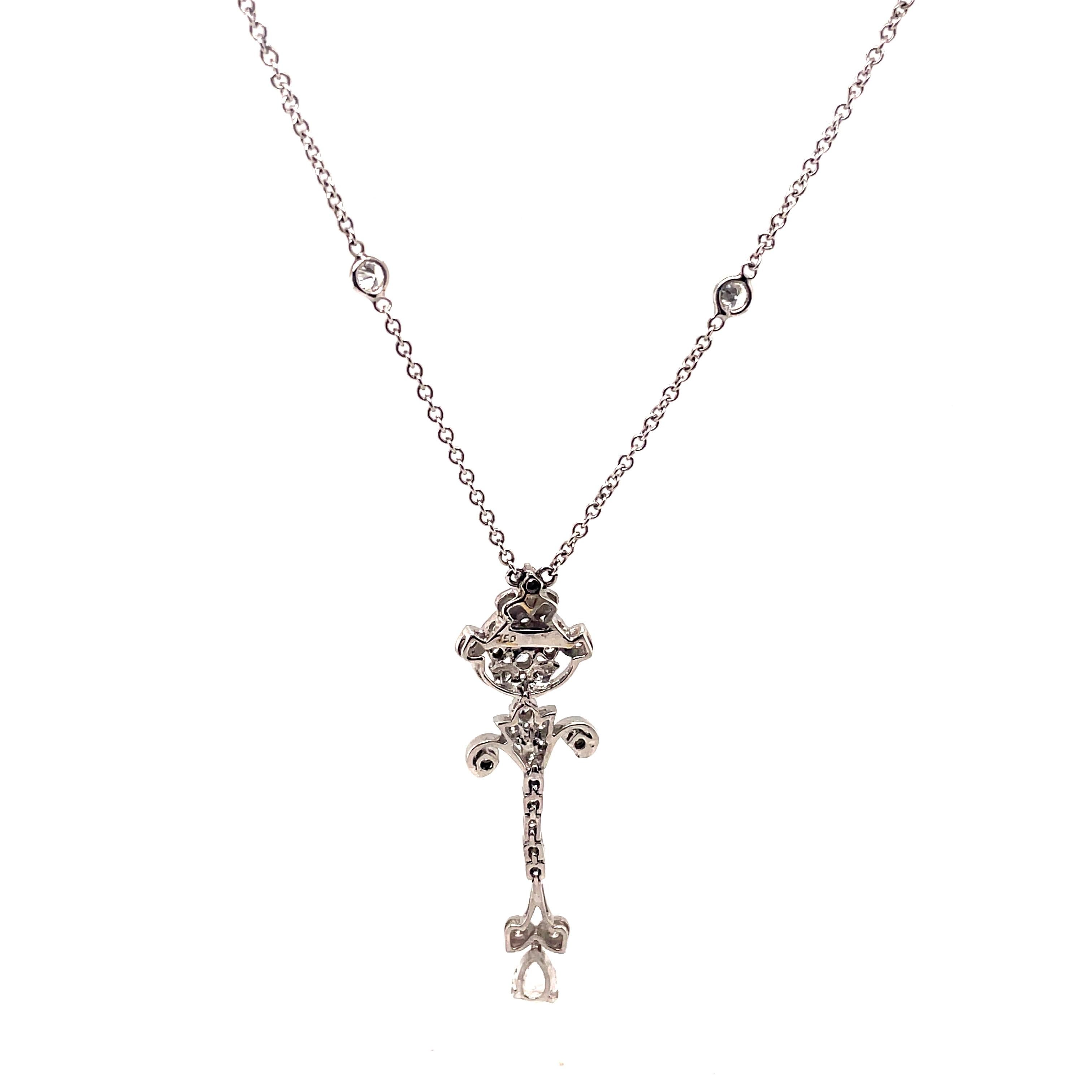 Women's Art Deco Style 1.97ct Diamond Drop Necklace 18k White Gold For Sale