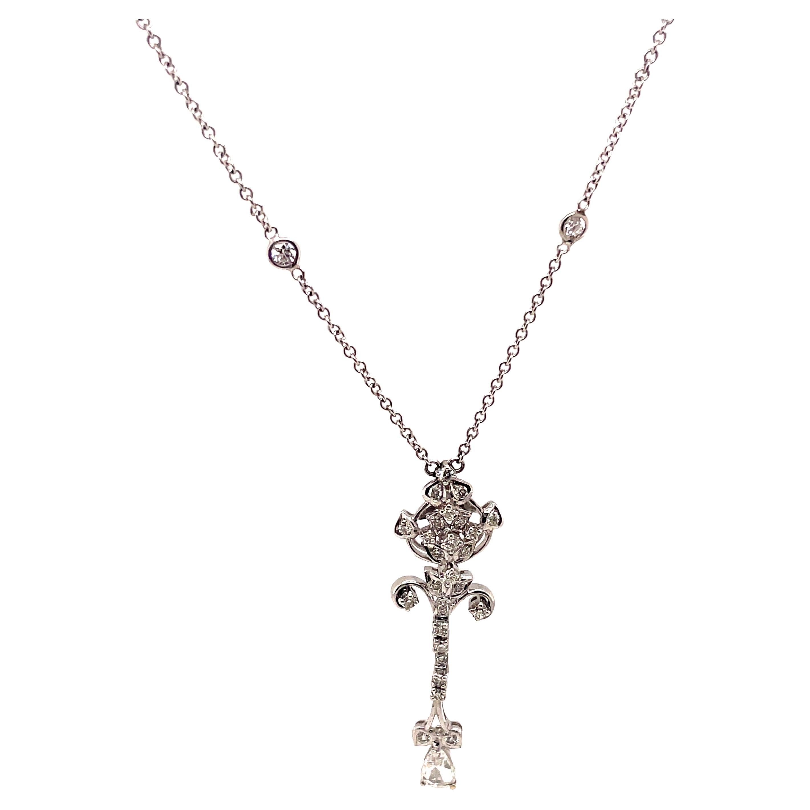 Art Deco Style 1.97ct Diamond Drop Necklace 18k White Gold