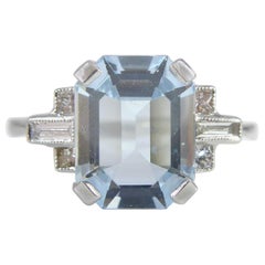 Art Deco Style 1.99 Carat Aquamarine and Diamond Ring, Platinum, Contemporary