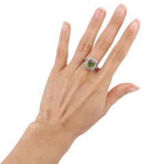Art Deco style 1990 Platinum Cocktail Ring with Peridot and Diamonds