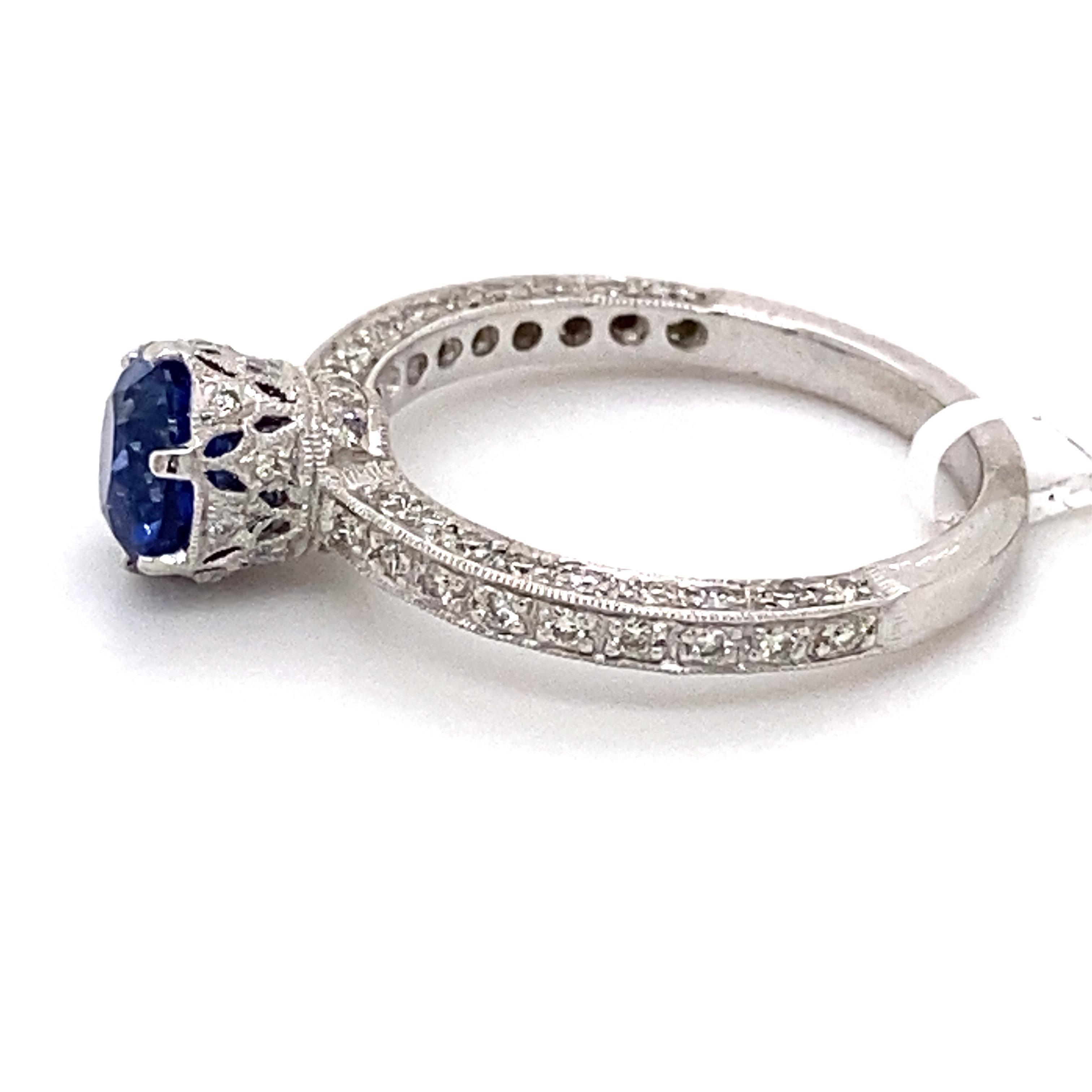 Art Deco Style 1.99ctt Ceylon Sapphire & Diamond Ring 18 Karat White Gold In New Condition For Sale In BEVERLY HILLS, CA