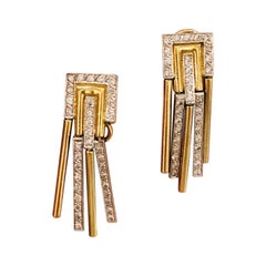 Antique Art Deco Style 2-Tone 18 Karat Gold Fringe Style Diamond Earrings