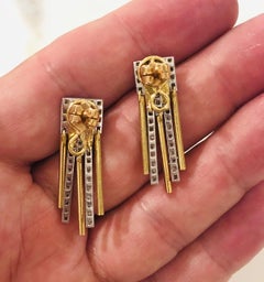 Art Deco Style 2-Tone 18 Karat Gold Fringe Style Diamond Earrings