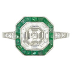 Art Deco Style 2.00 Carat Diamond & Emerald Halo Engagement Ring