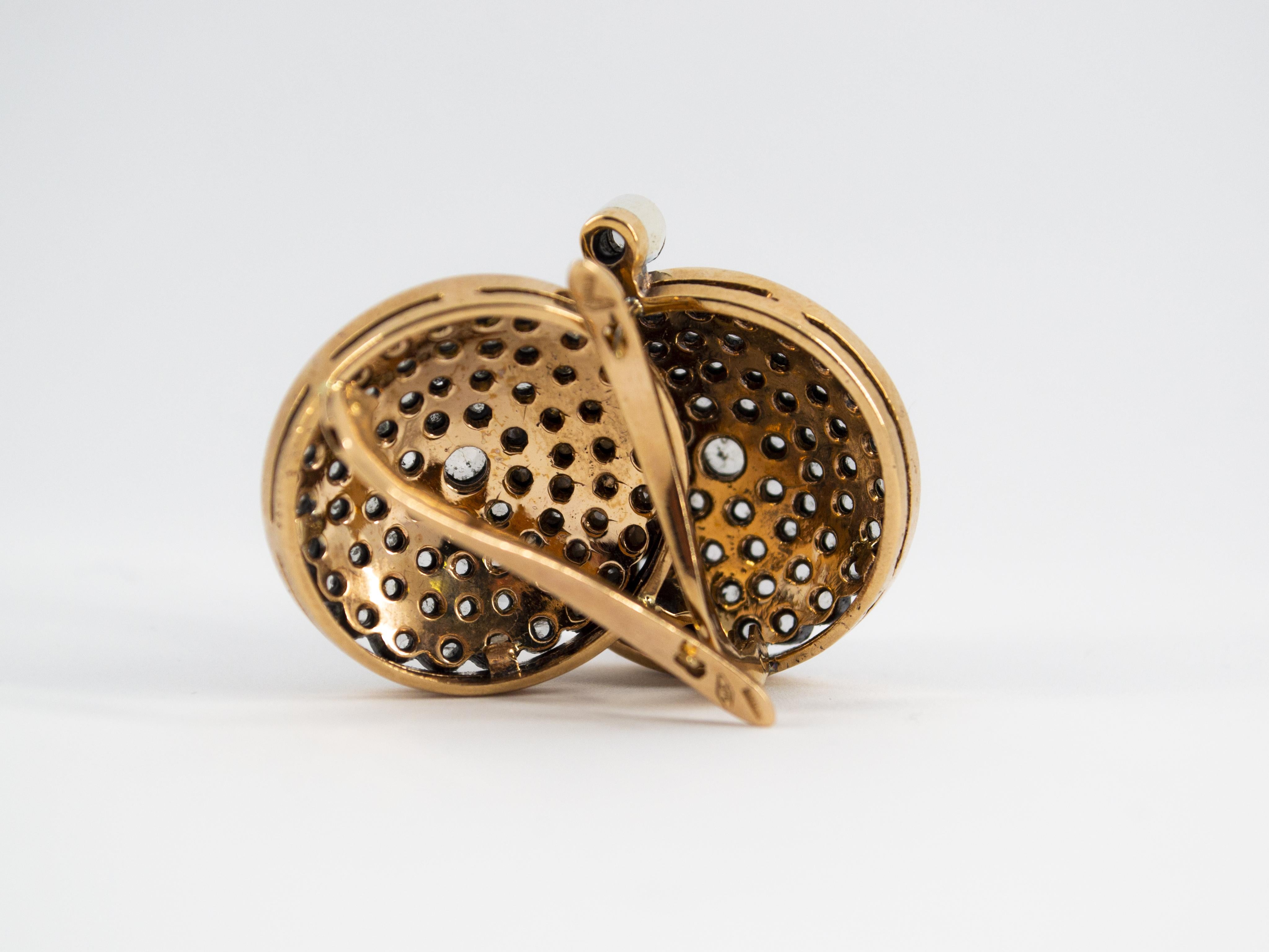 Pendientes de palanca de oro amarillo con diamantes blancos talla rosa de 2,00 quilates estilo art déco en venta 4