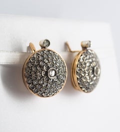Art Deco Style 2.00 Carat White Rose Cut Diamond Yellow Gold Lever-Back Earrings
