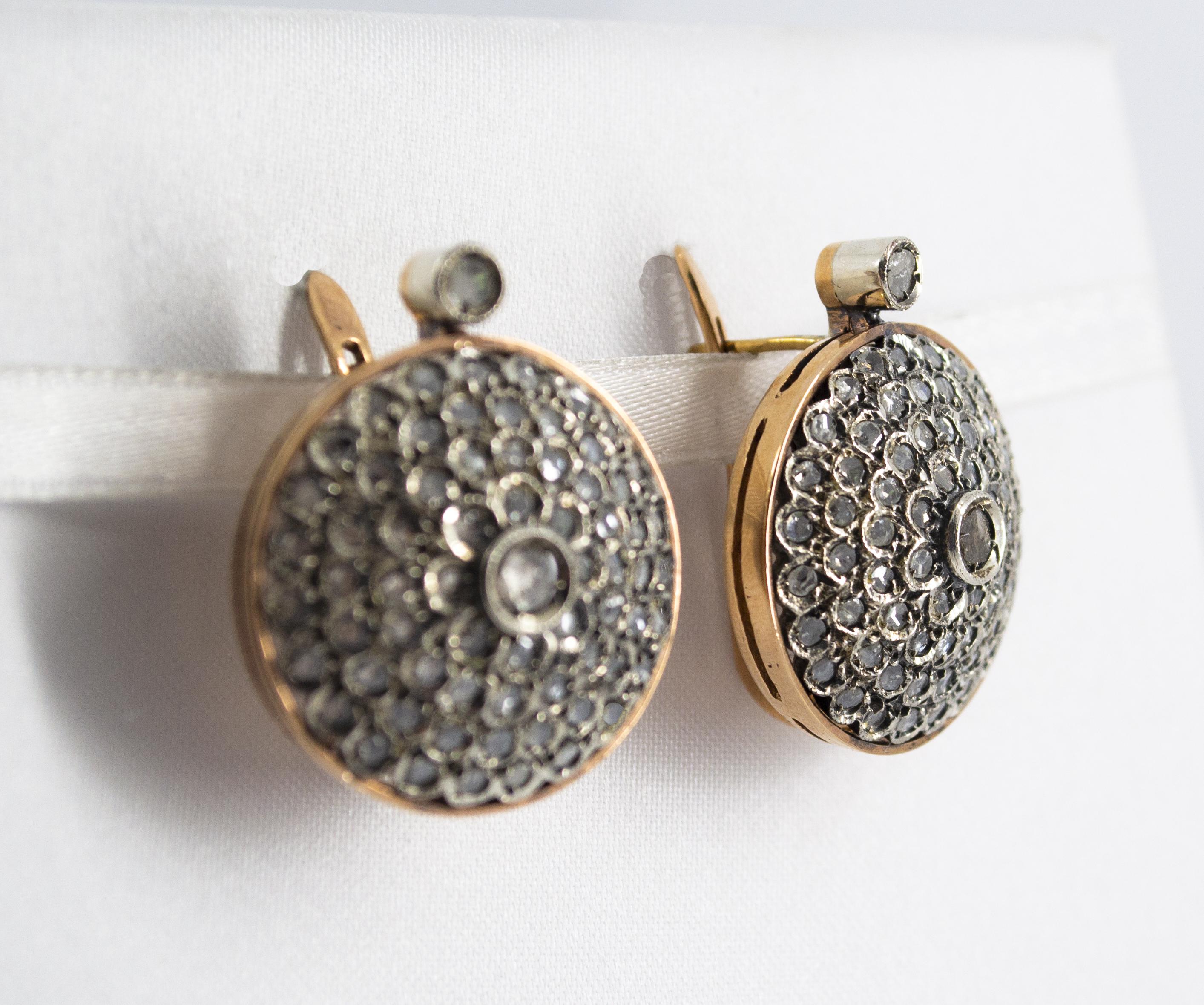 Pendientes de palanca de oro amarillo con diamantes blancos talla rosa de 2,00 quilates estilo art déco Art Decó en venta