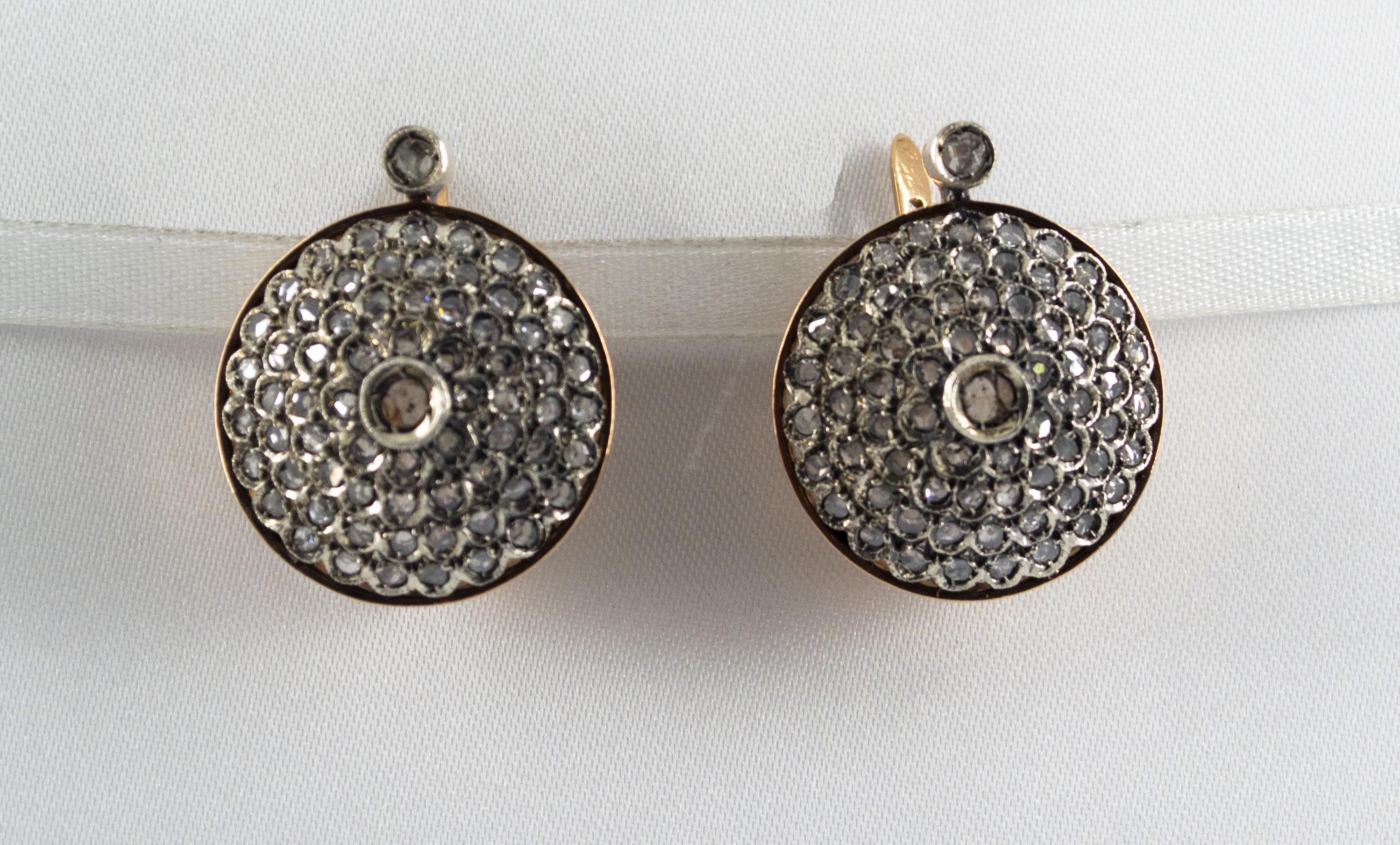 Klappbrisur-Ohrringe im Art-déco-Stil, 2,00 Karat Weißer Diamant im Rosenschliff, Gelbgold für Damen oder Herren im Angebot