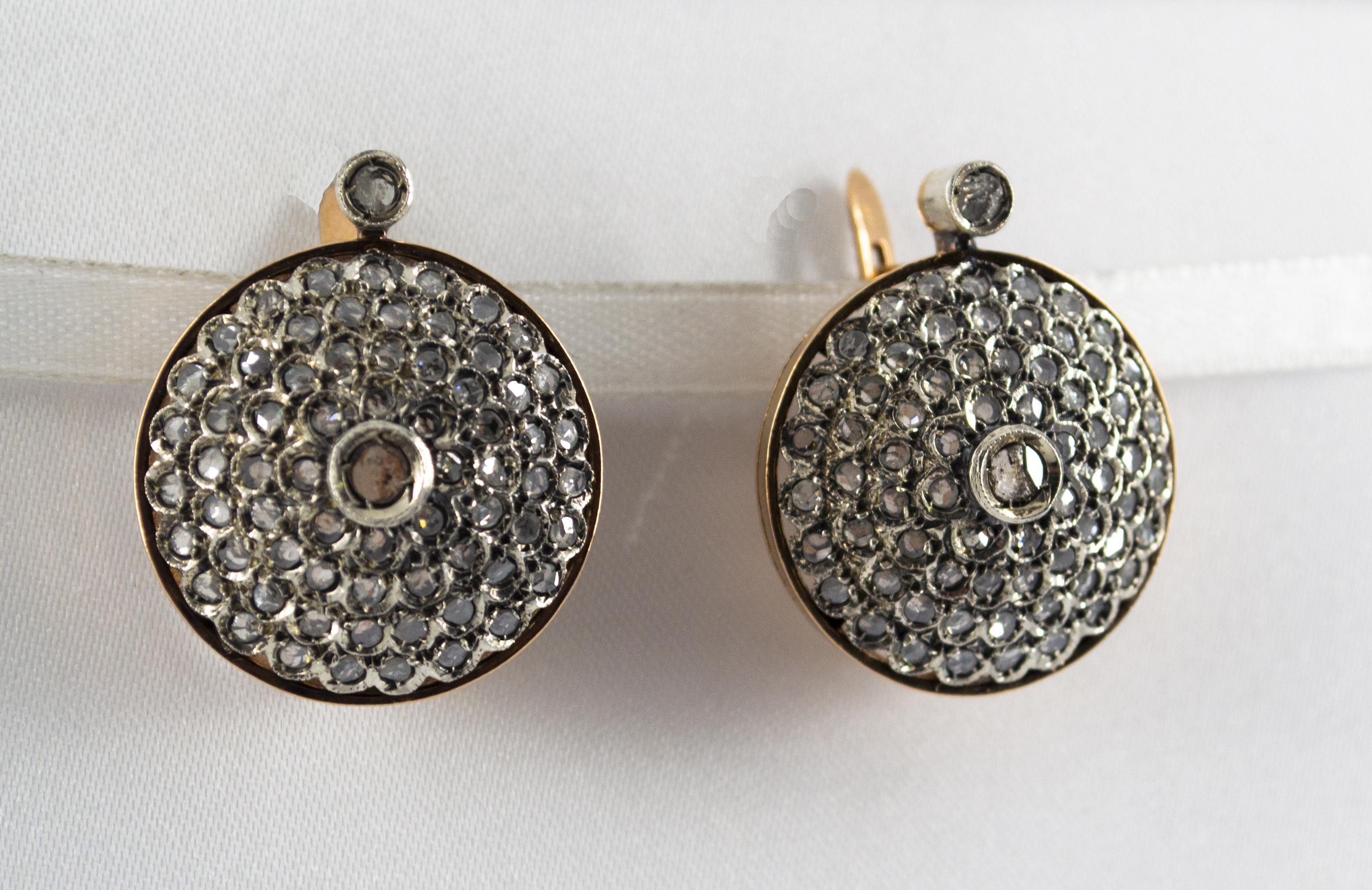 Femenino o masculino Pendientes de palanca de oro amarillo con diamantes blancos talla rosa de 2,00 quilates estilo art déco en venta