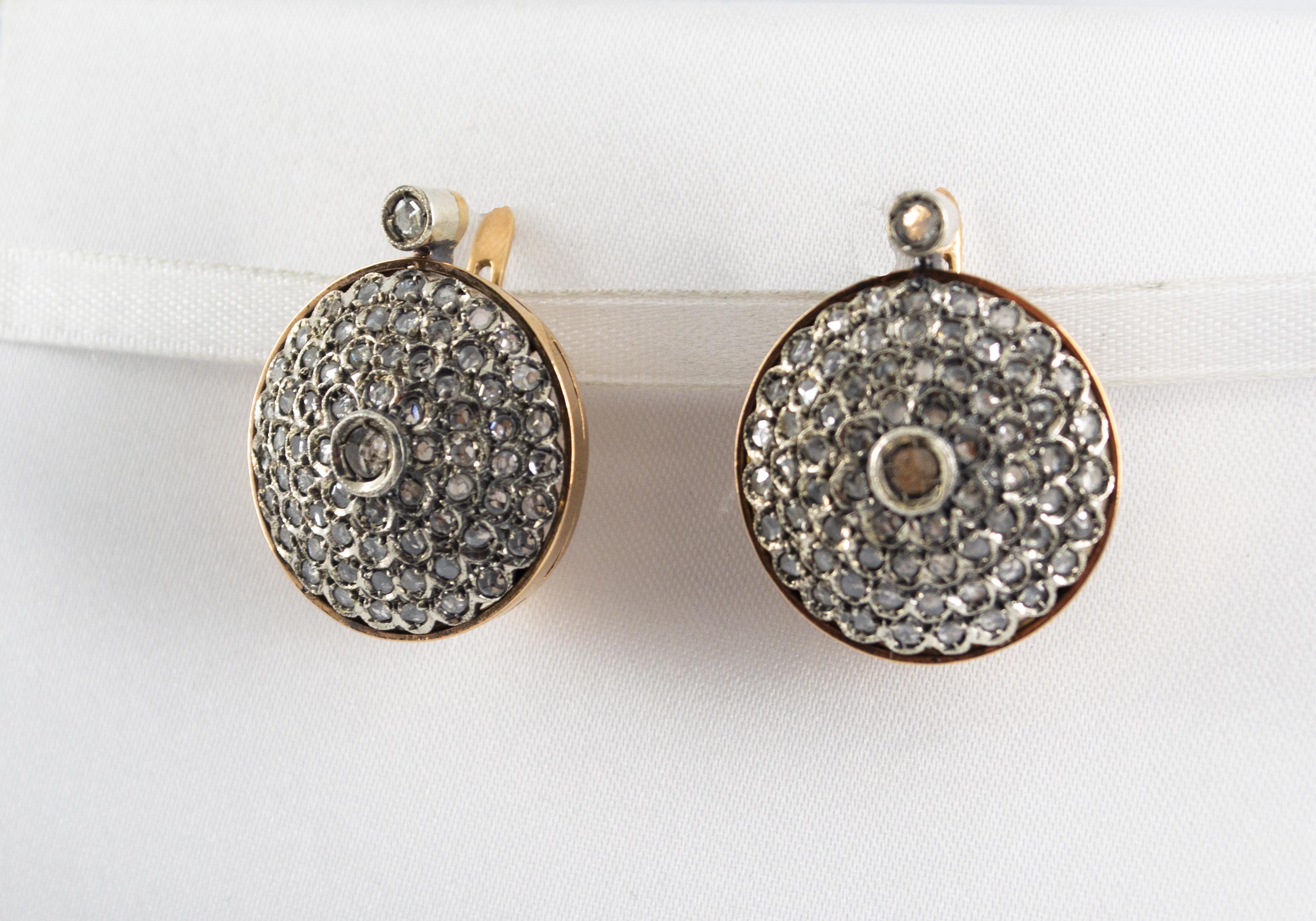 Pendientes de palanca de oro amarillo con diamantes blancos talla rosa de 2,00 quilates estilo art déco en venta 1
