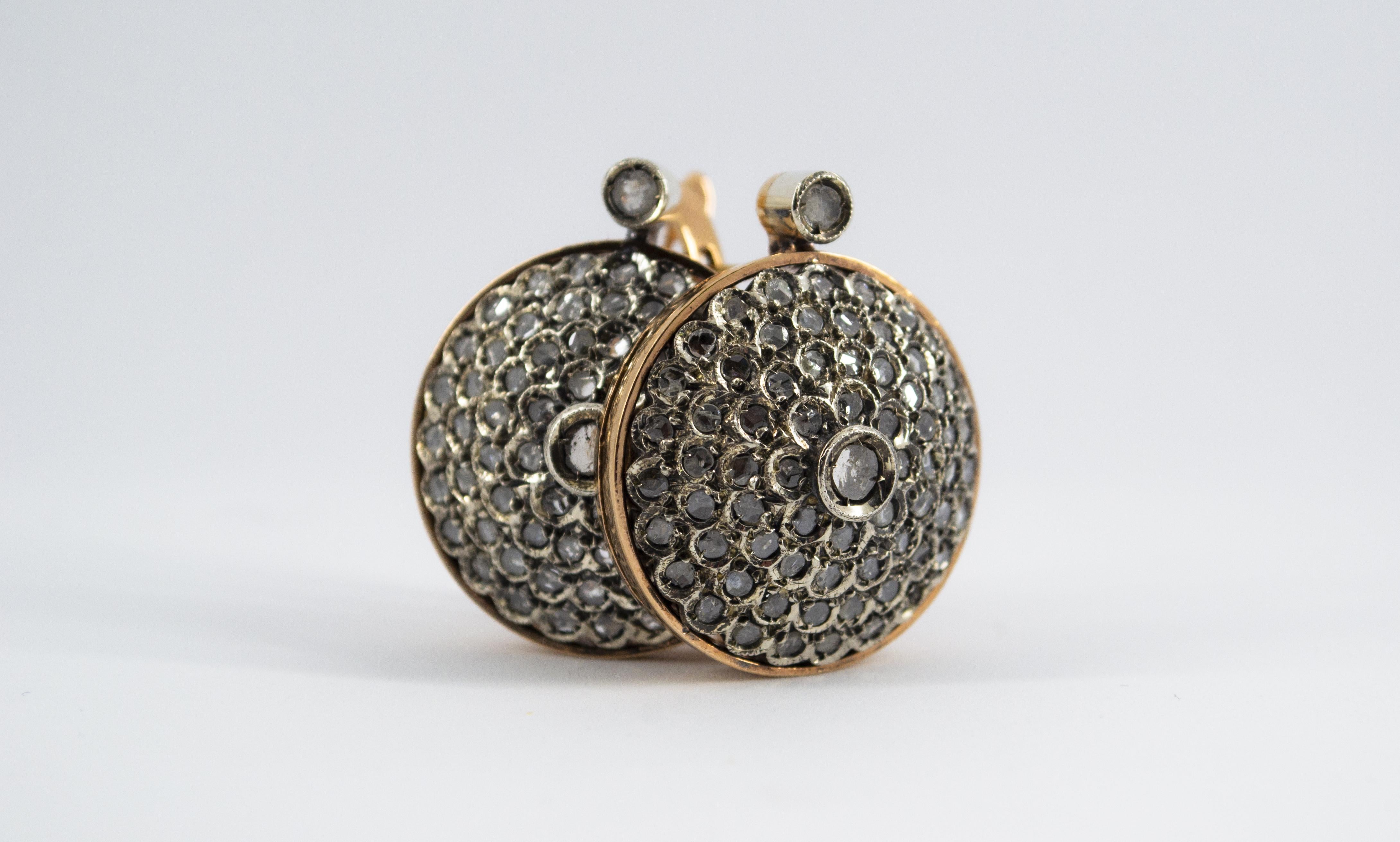 Pendientes de palanca de oro amarillo con diamantes blancos talla rosa de 2,00 quilates estilo art déco en venta 2