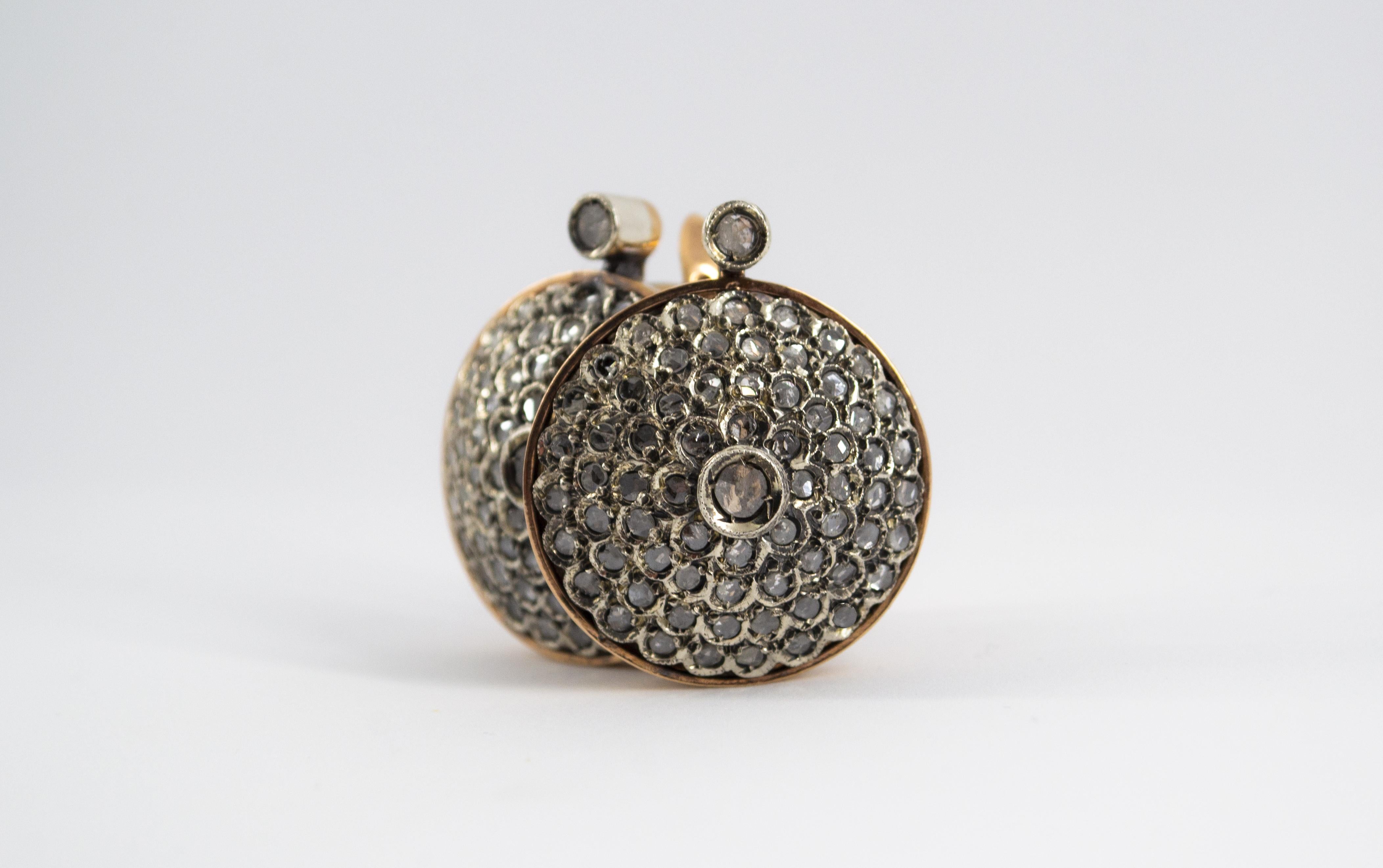 Pendientes de palanca de oro amarillo con diamantes blancos talla rosa de 2,00 quilates estilo art déco en venta 3