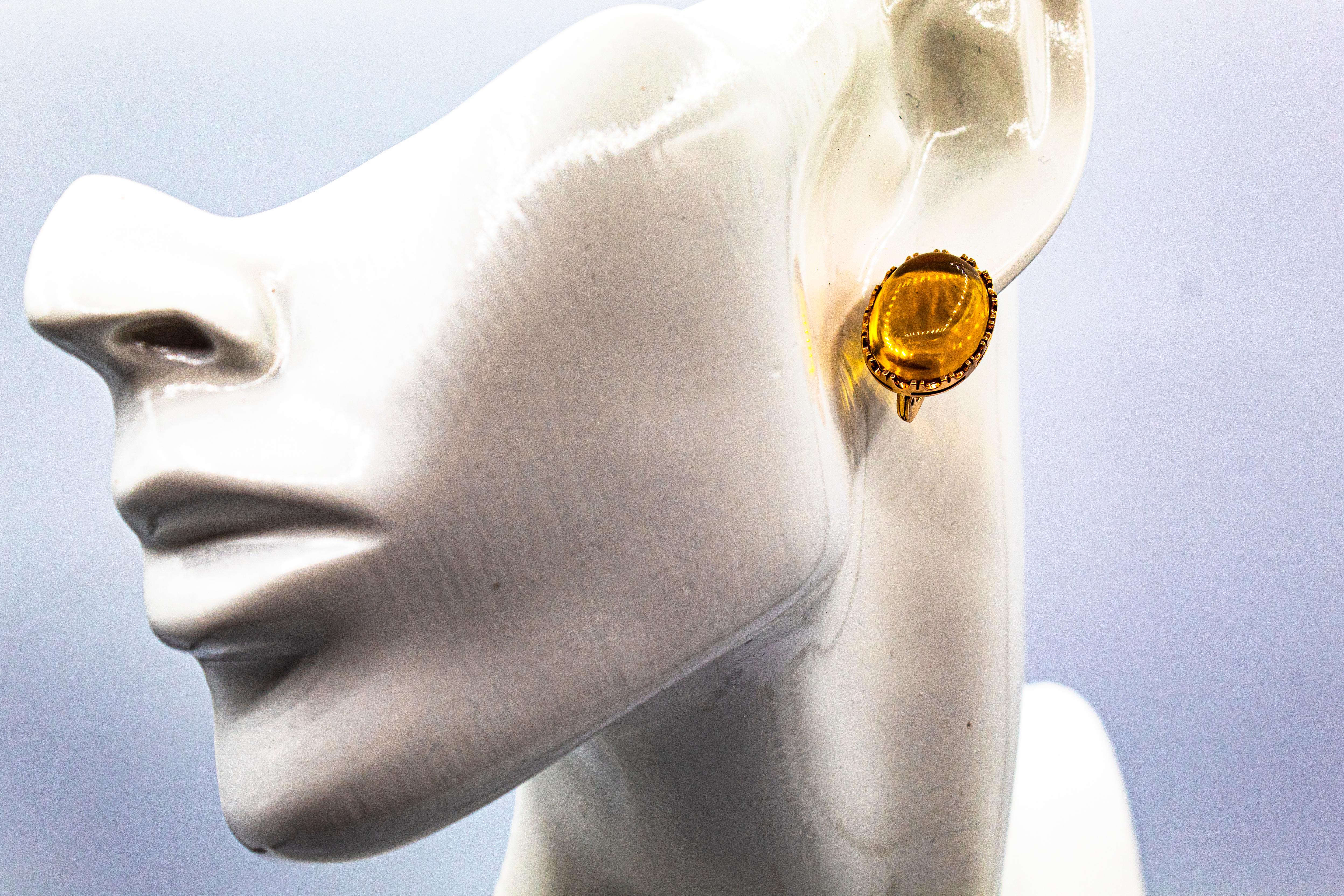 Pendants d'oreilles de style Art déco en or jaune avec citrine taille cabochon de 20,00 carats en vente 5