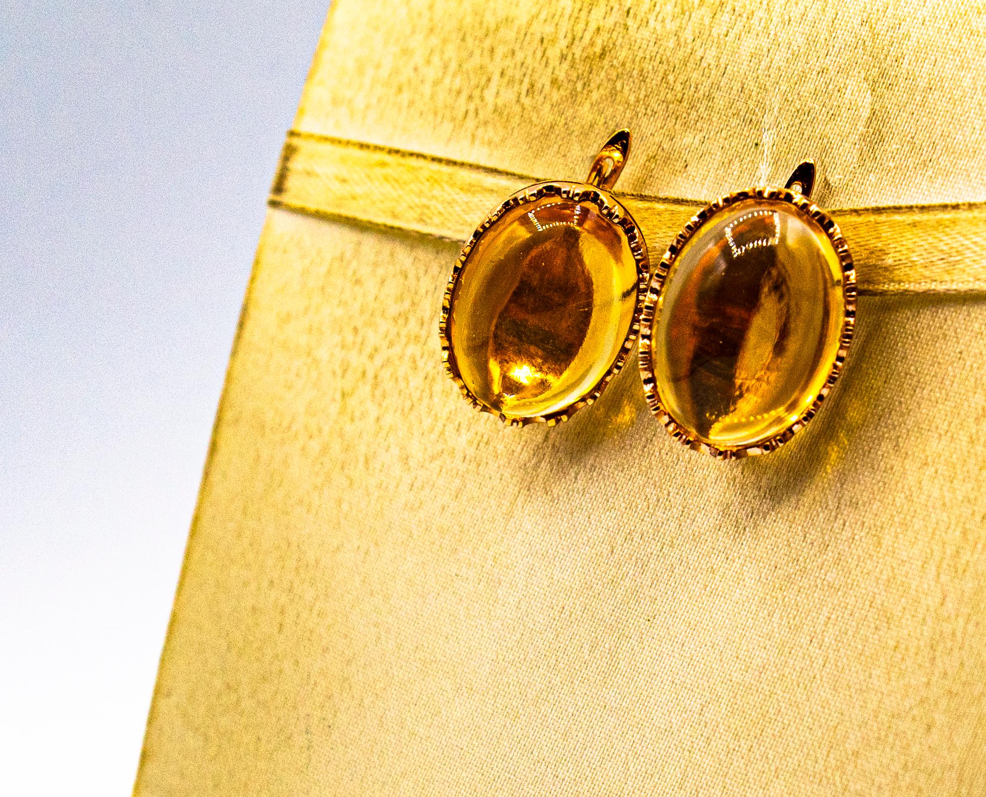 Art Deco Style 20.00 Carat Cabochon Cut Citrine Yellow Gold Dangle Earrings 1