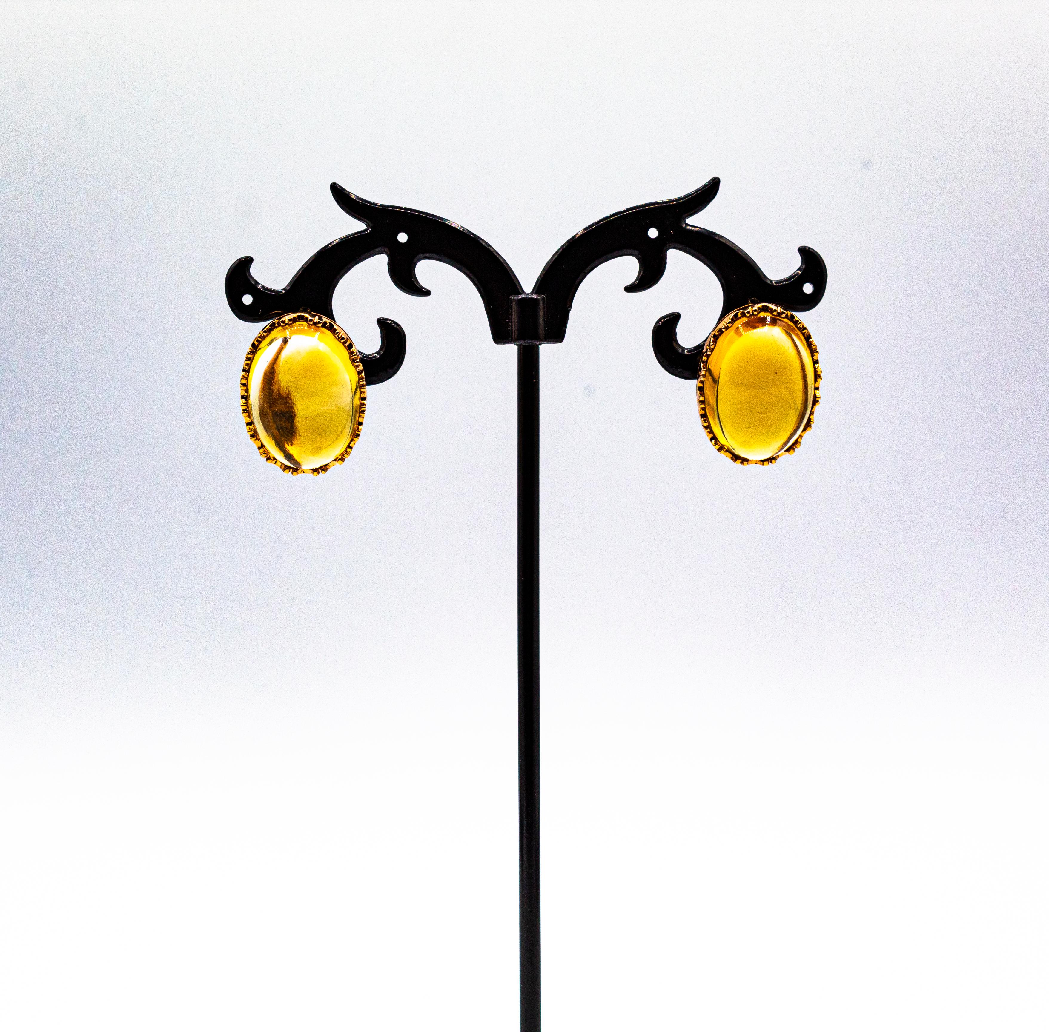 Art Deco Style 20.00 Carat Cabochon Cut Citrine Yellow Gold Dangle Earrings For Sale 2