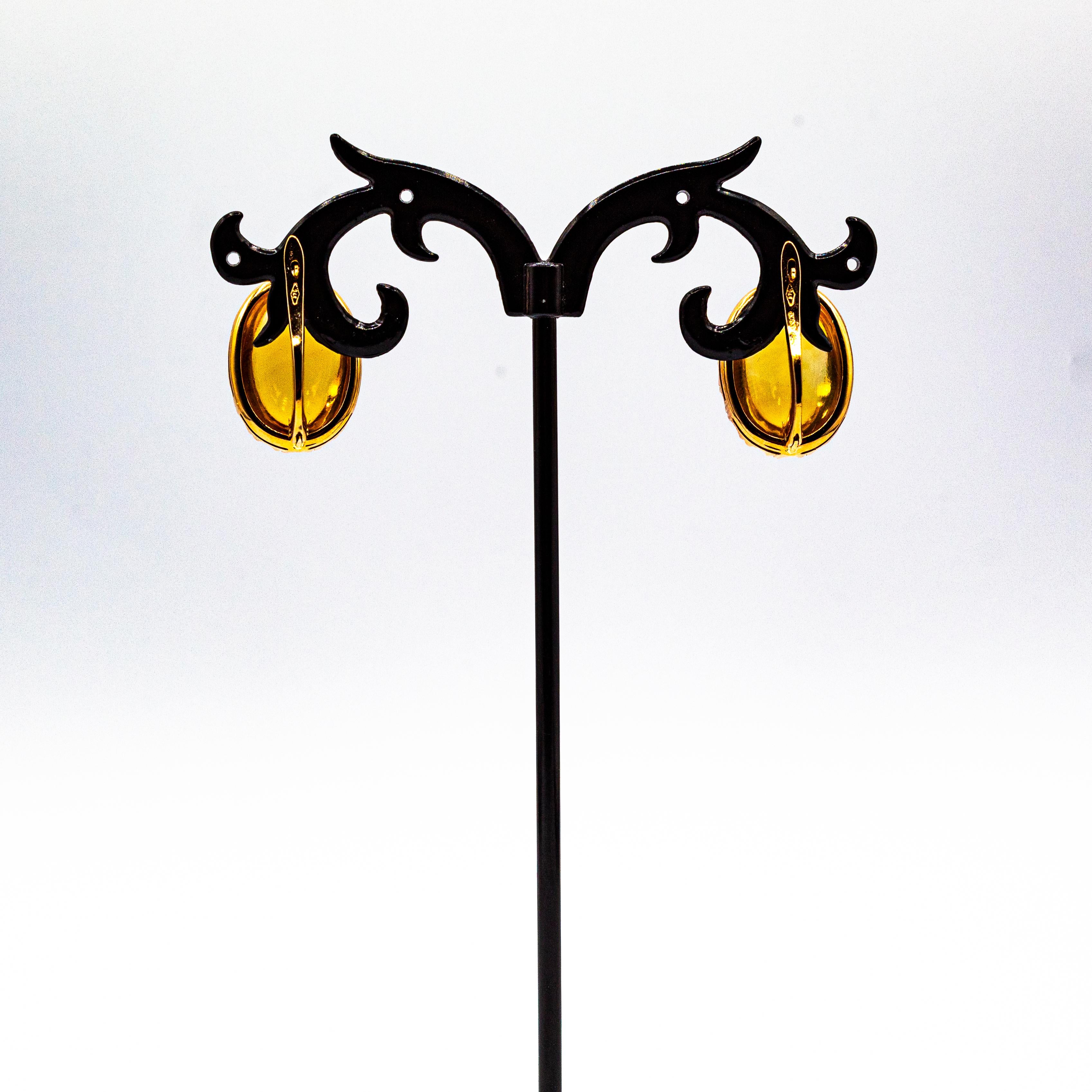 Art Deco Style 20.00 Carat Cabochon Cut Citrine Yellow Gold Dangle Earrings 4
