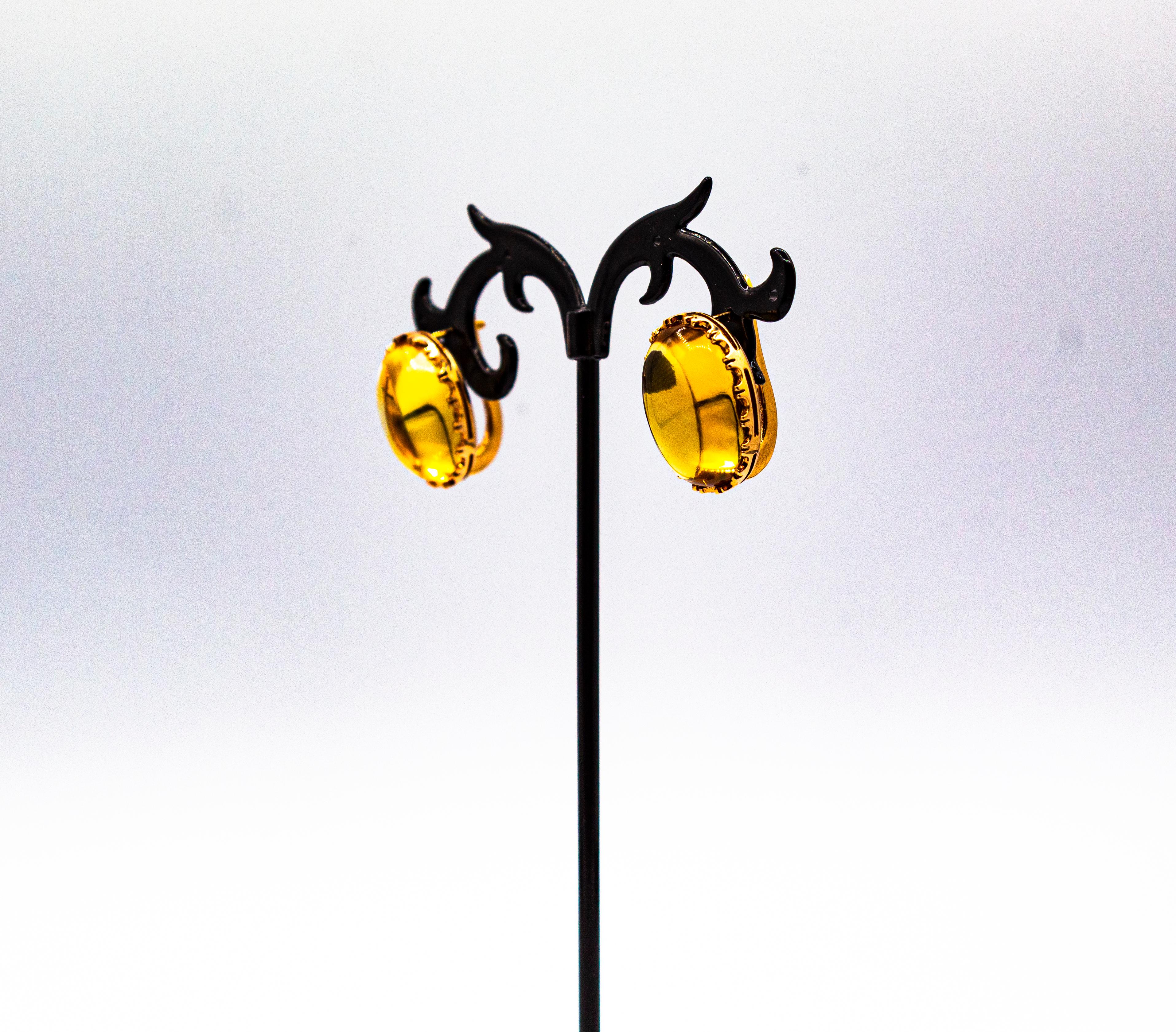 Art Deco Style 20.00 Carat Cabochon Cut Citrine Yellow Gold Dangle Earrings For Sale 5