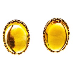 Art Deco Style 20.00 Carat Cabochon Cut Citrine Yellow Gold Dangle Earrings