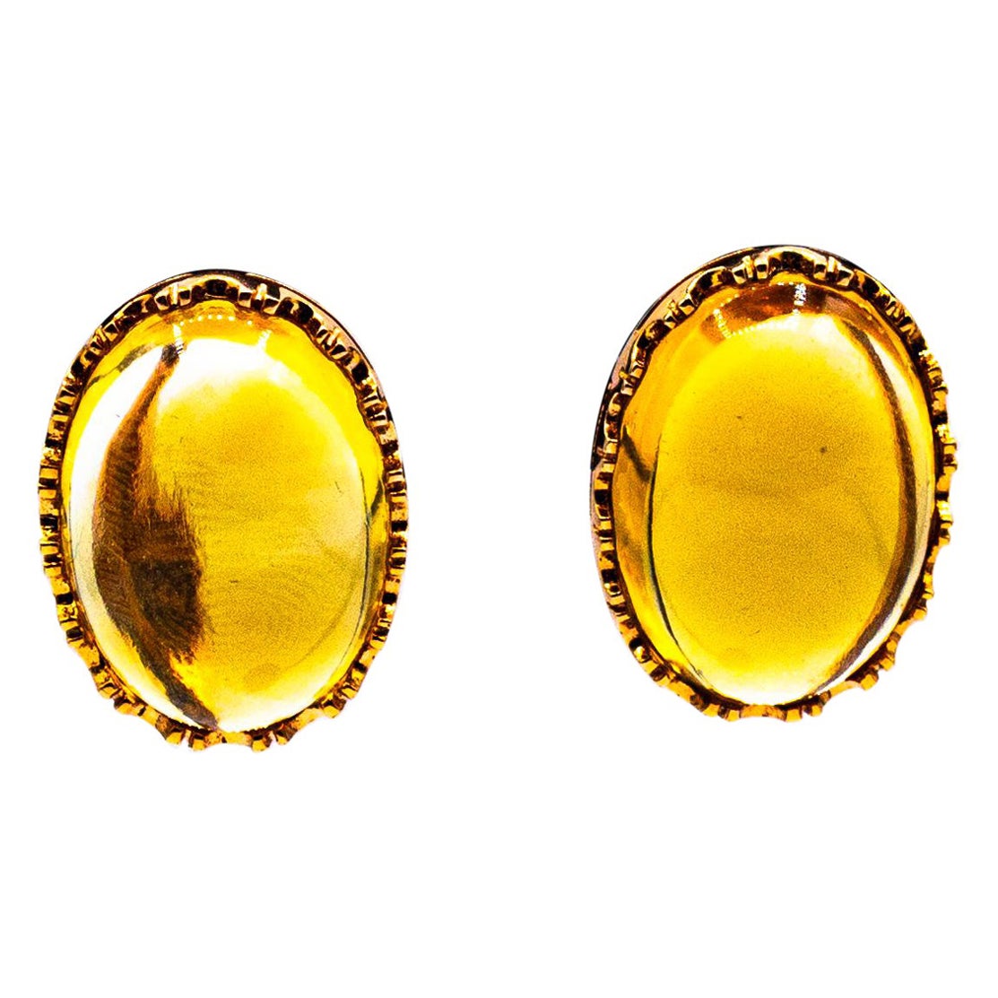 Art Deco Style 20.00 Carat Cabochon Cut Citrine Yellow Gold Dangle Earrings