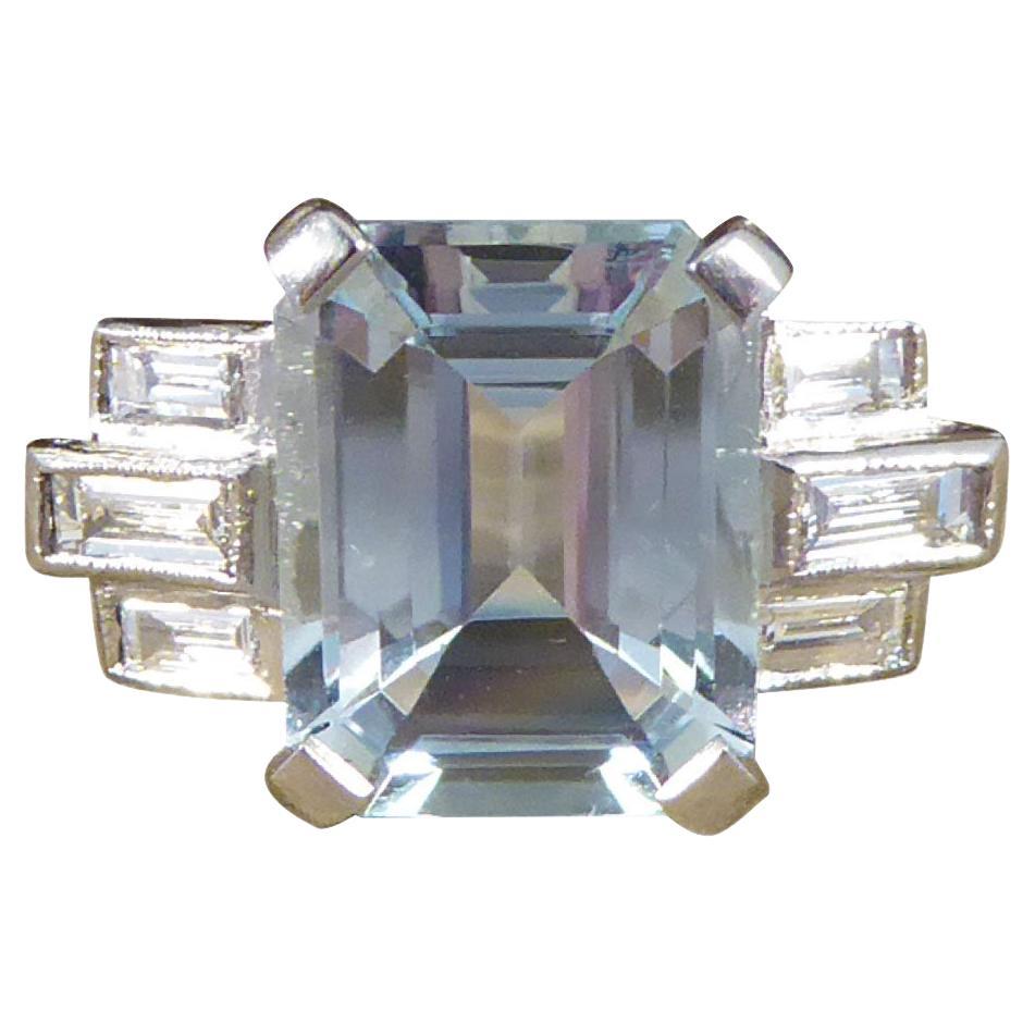 Art Deco Style 2.00ct Aquamarine and Diamond Geometric Ring in Platinum