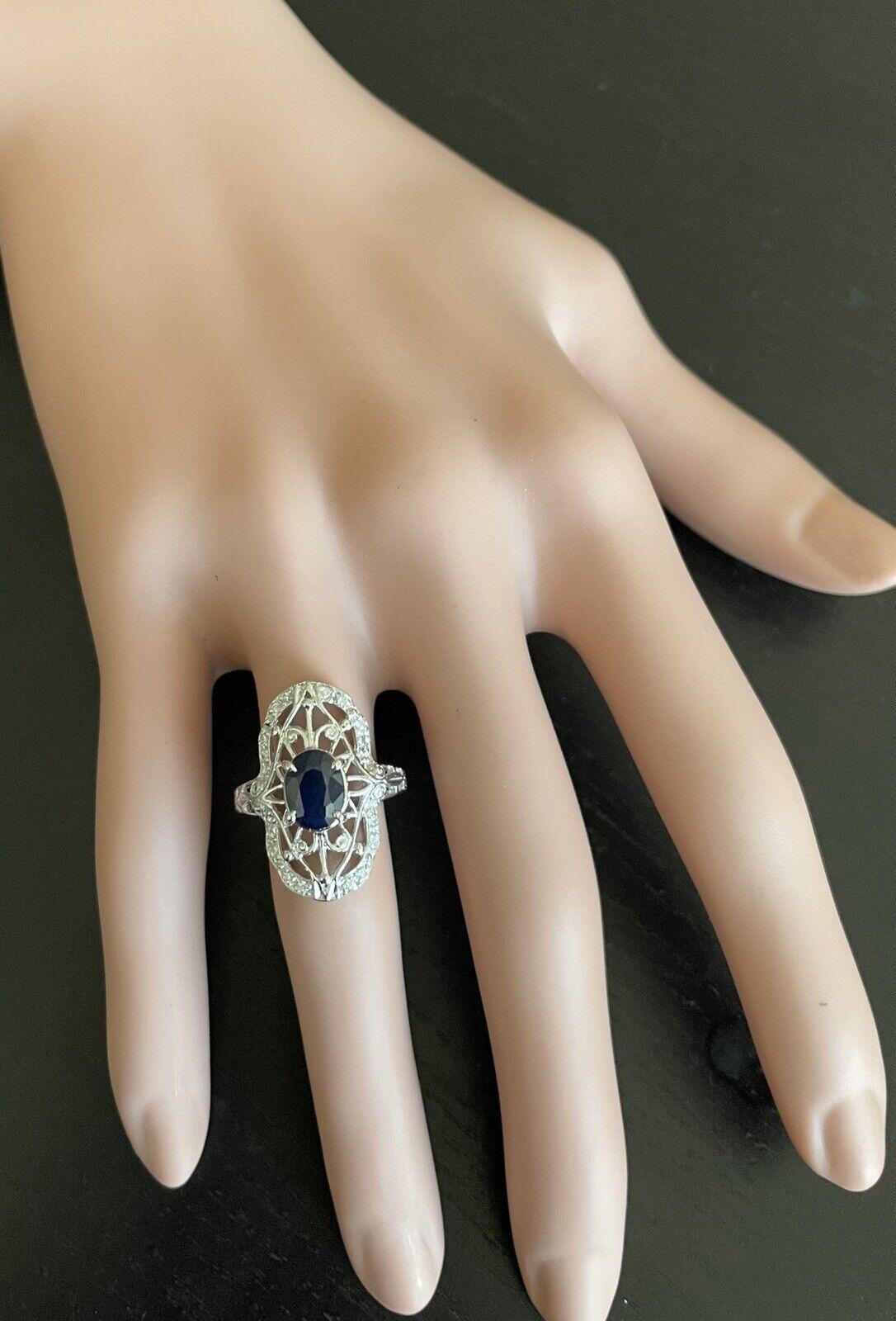 Bague en or blanc massif 14 carats de style Art déco avec saphir naturel de 2,00 carats et diamants en vente 1