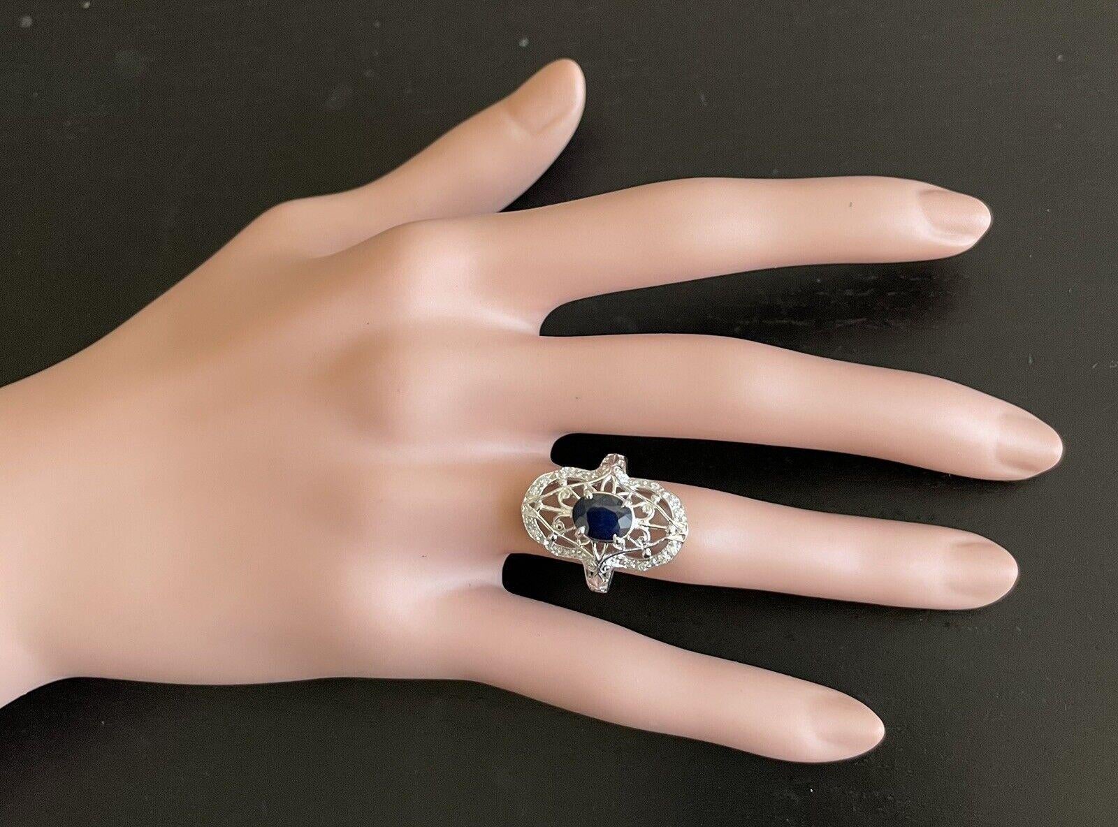 Bague en or blanc massif 14 carats de style Art déco avec saphir naturel de 2,00 carats et diamants en vente 2