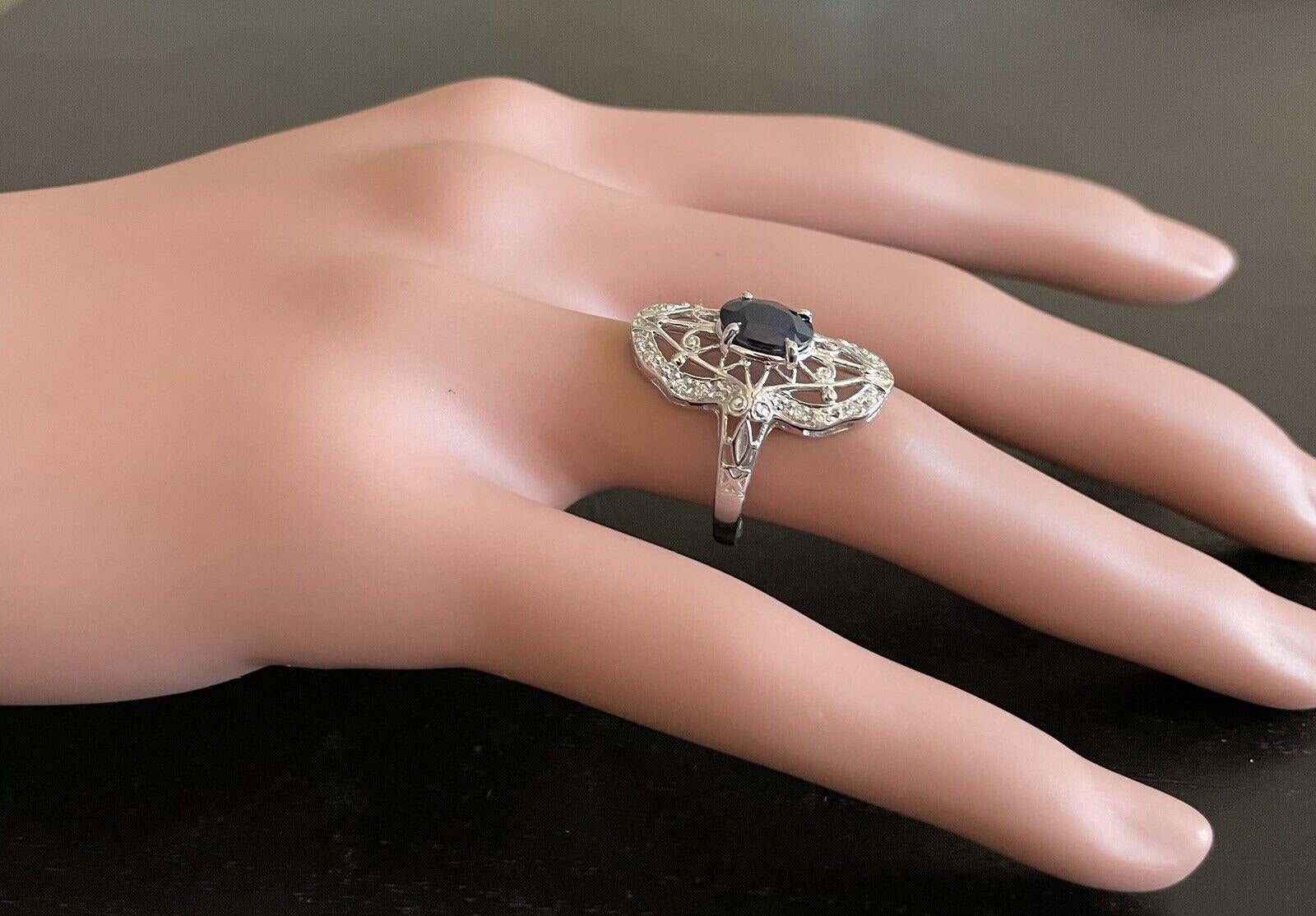 Bague en or blanc massif 14 carats de style Art déco avec saphir naturel de 2,00 carats et diamants en vente 3