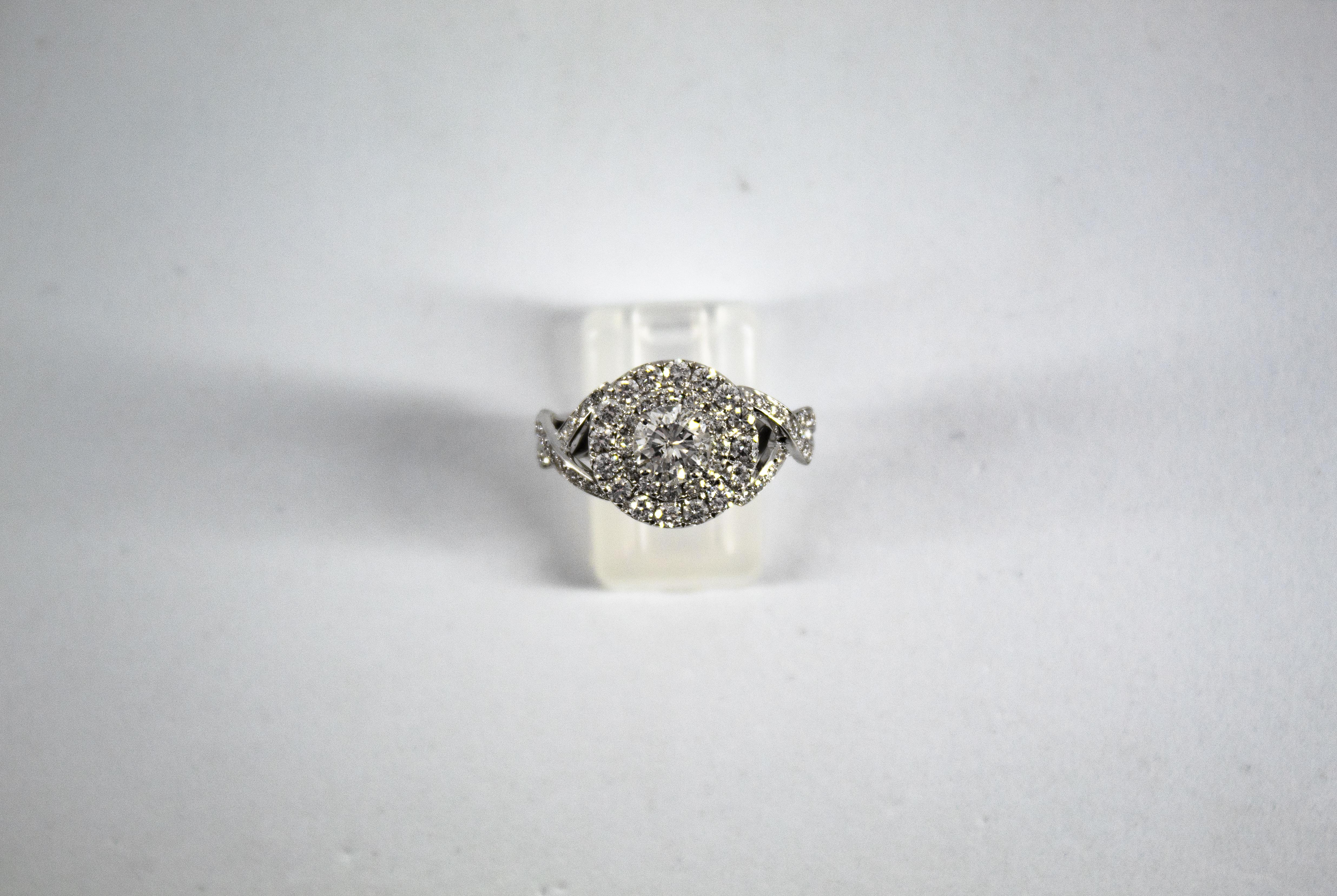 Art Deco Style 2.01 Carat White Brilliant Cut Diamond White Gold Engagement Ring For Sale 6