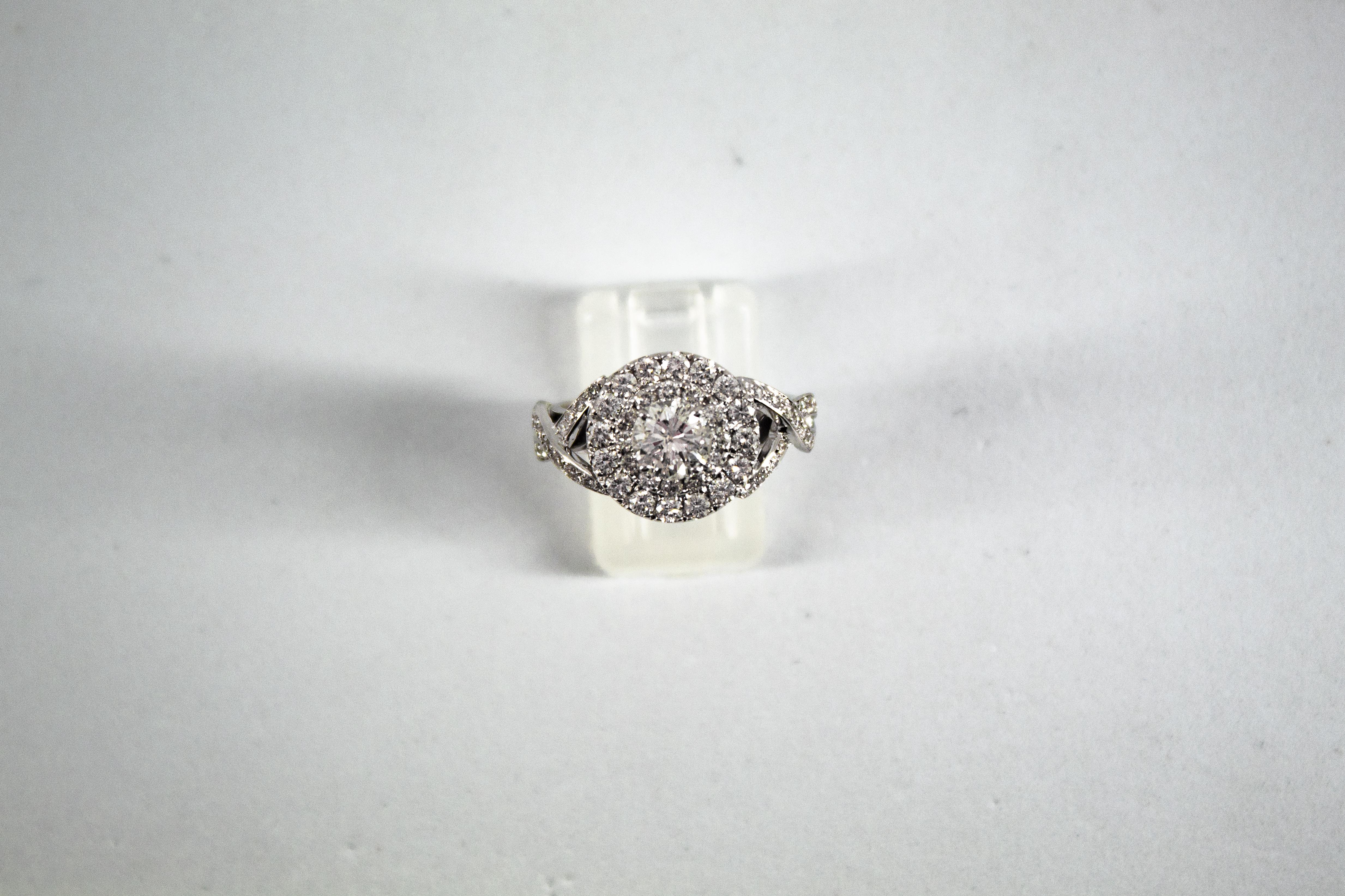 Art Deco Style 2.01 Carat White Brilliant Cut Diamond White Gold Engagement Ring For Sale 7