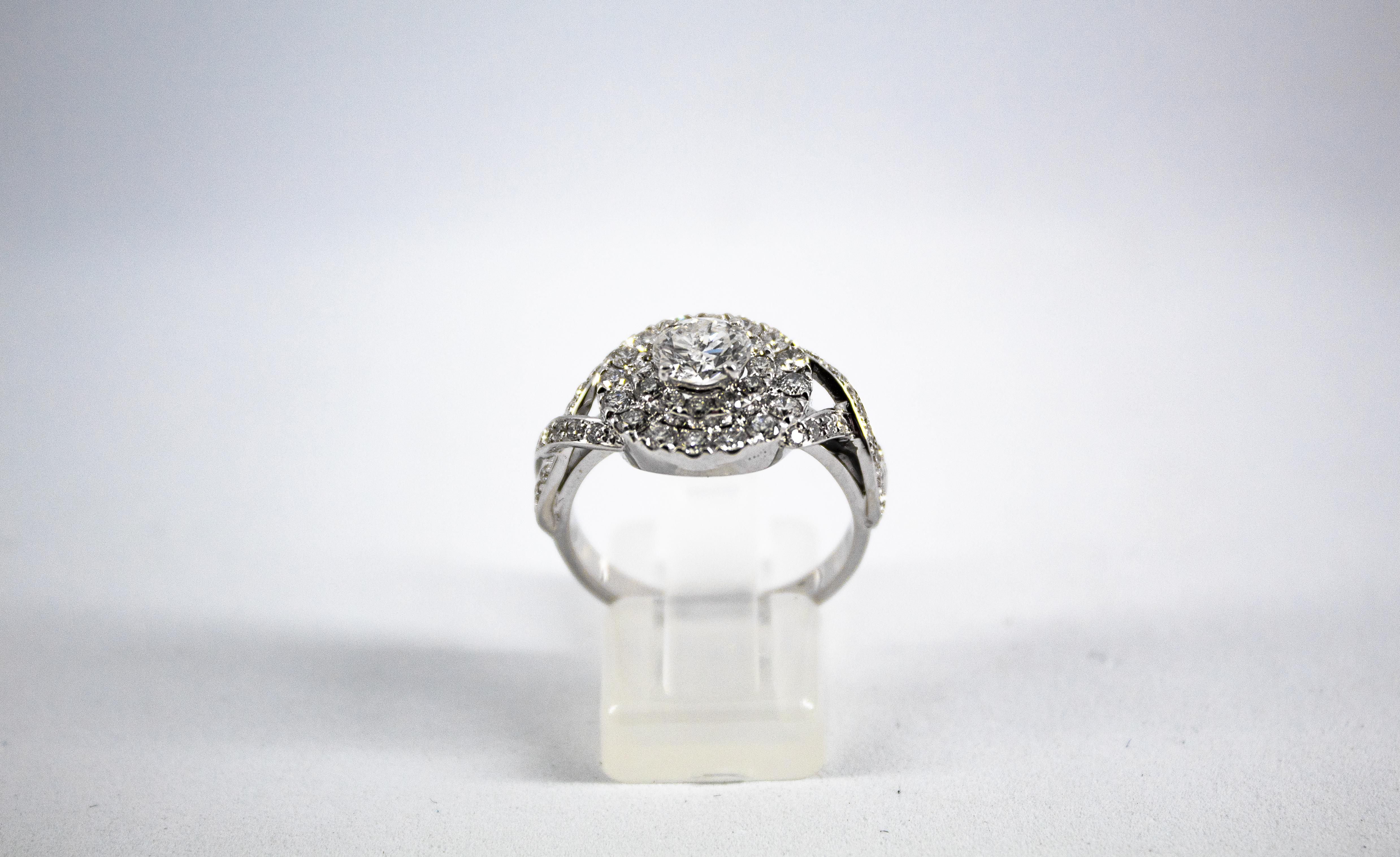 Art Deco Style 2.01 Carat White Brilliant Cut Diamond White Gold Engagement Ring For Sale 1